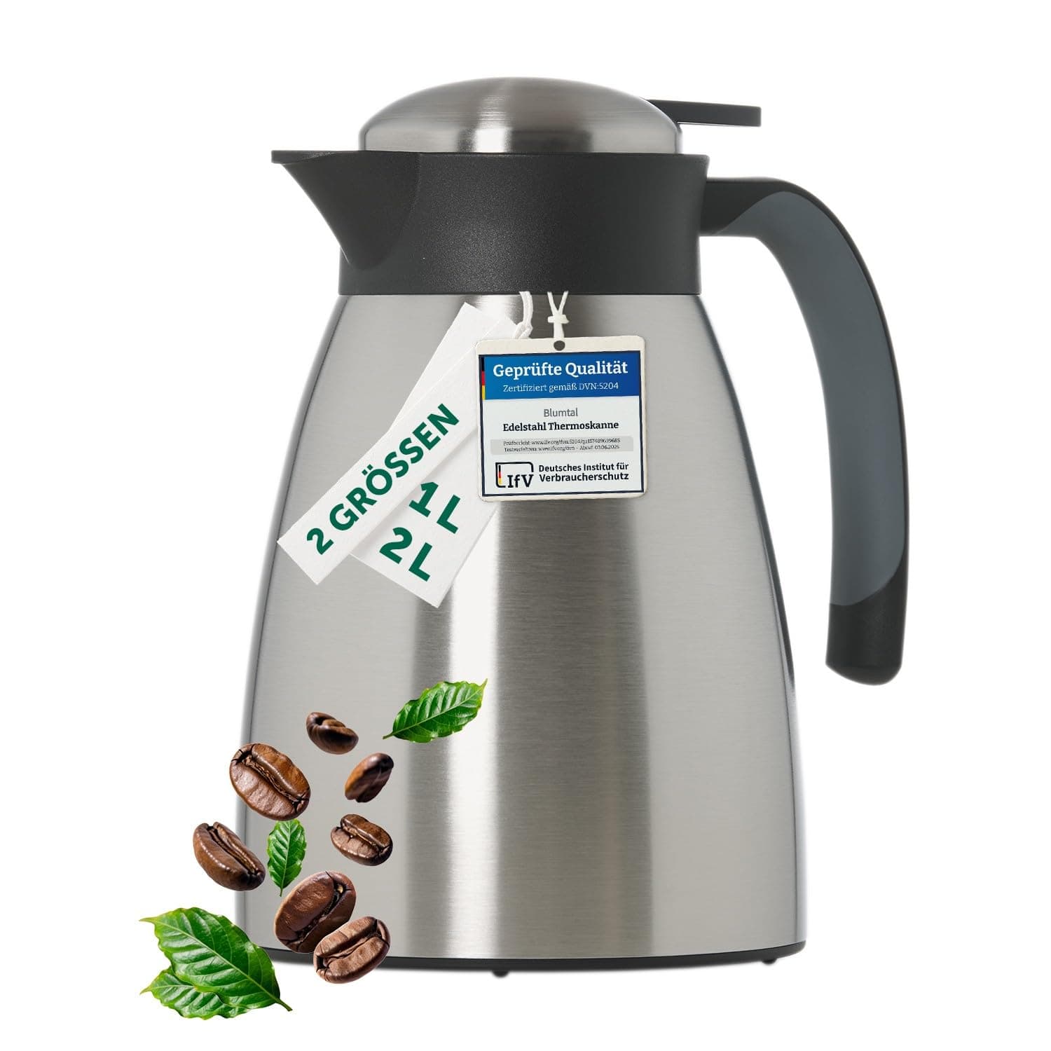 Blumtal Thermoskanne 1l - BPA-freie Teekanne mit Quick Tip Verschluss - auslaufsichere Kaffeekanne thermo für langanhaltende Isolation/Thermoskanne Tee - Kaffekanne - Tee Thermoskanne Edelstahl Silber