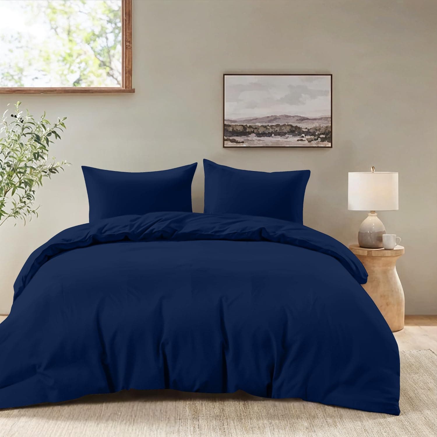 Dreamzie - Housse de Couette 200x200 avec 2 Taies Oreiller 65x65 - Parure de Lit Adulte 3 pièces en Microfibre Douce Bleu Foncé - Certifiée Oeko-Tex