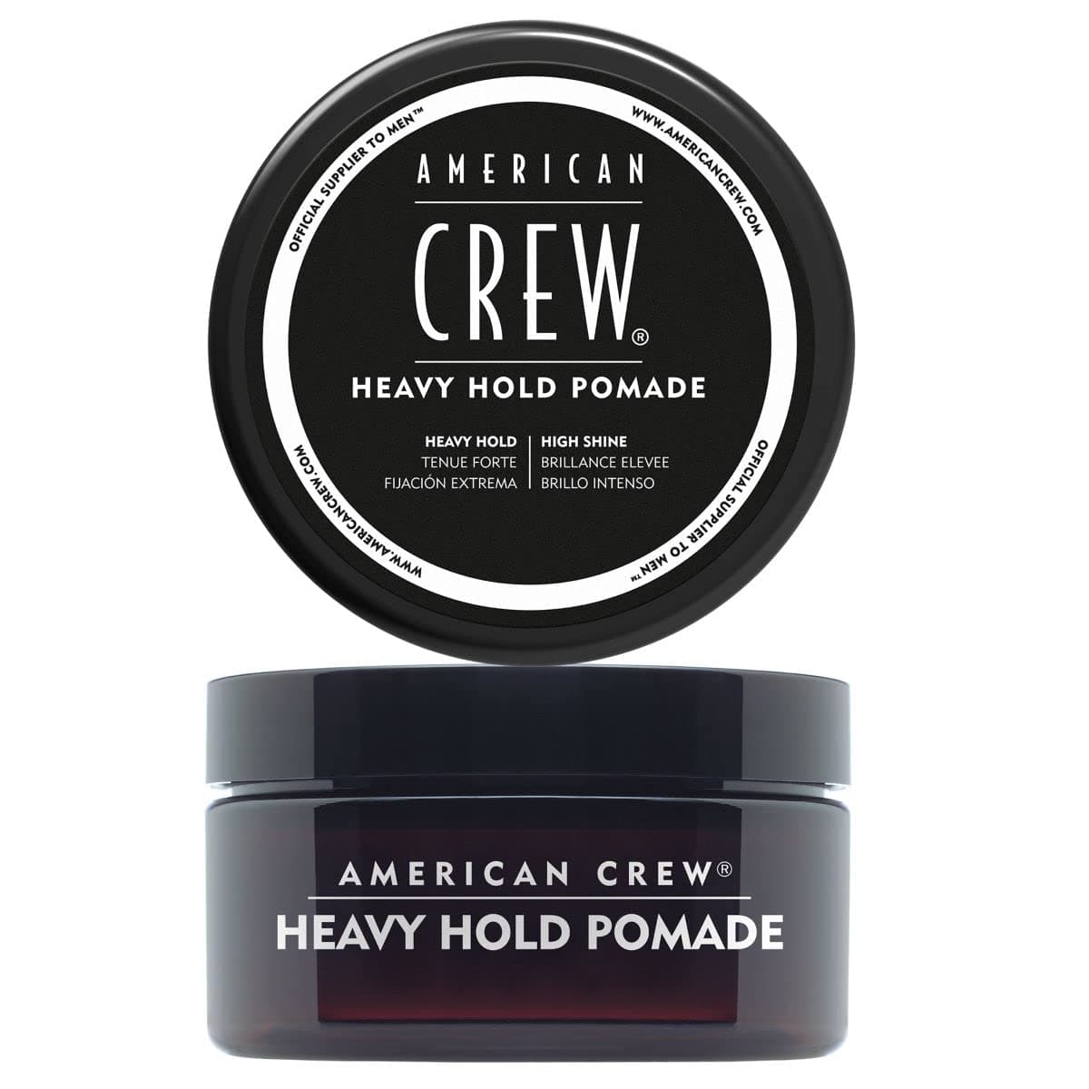 AMERICAN CREW – Heavy Hold Pomade, 85 g, Stylingpomade für Männer, Haarprodukt mit extrem starkem Halt, Stylingprodukt für Frisuren mit viel Glanz, wasserbasiert