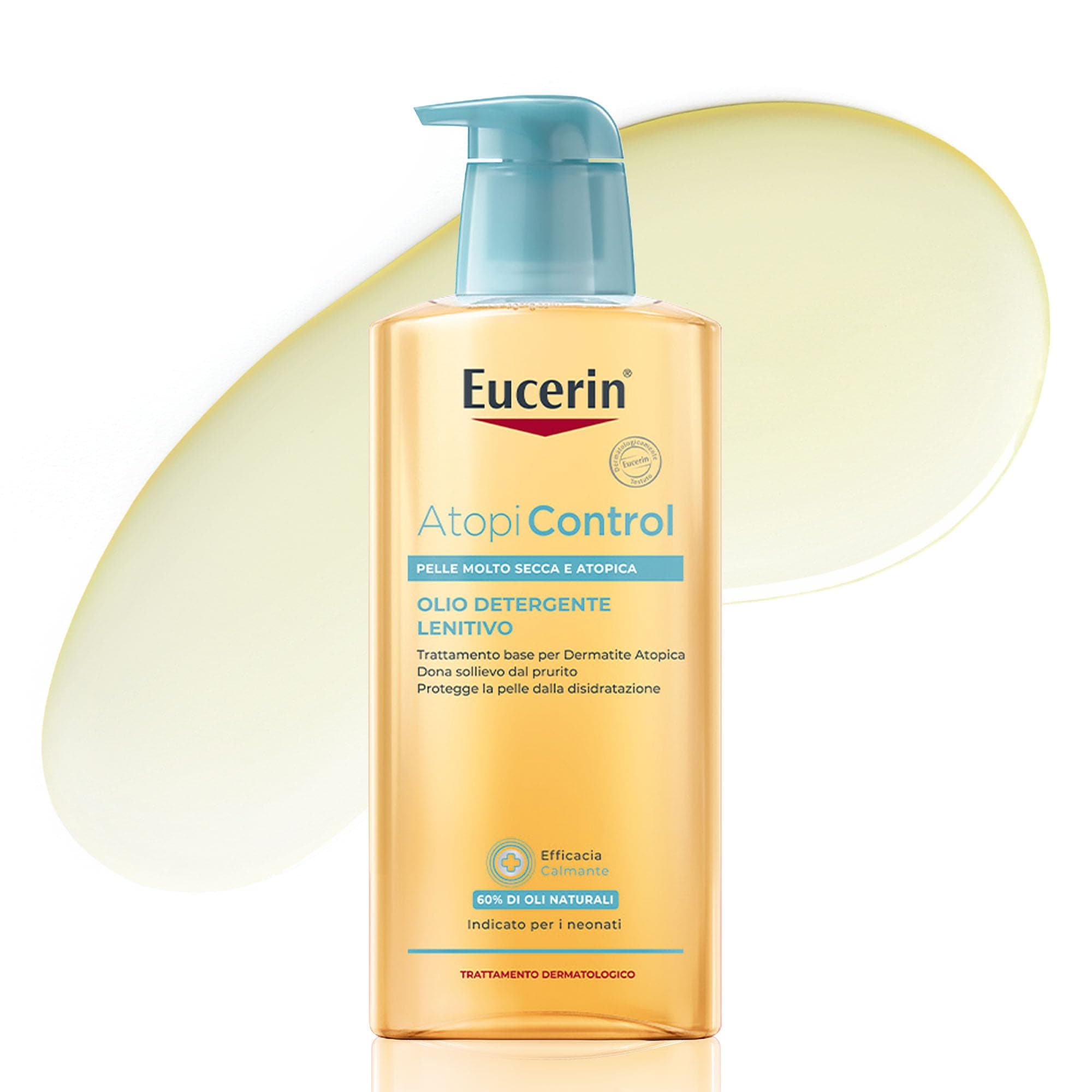 Eucerin Atopi Control Olio Detergente Lenitivo 400 ml, Olio detergente corpo per uso quotidiano, Docciaolio con 60% di oli naturali per pelle secca, irritata e con dermatite atopica