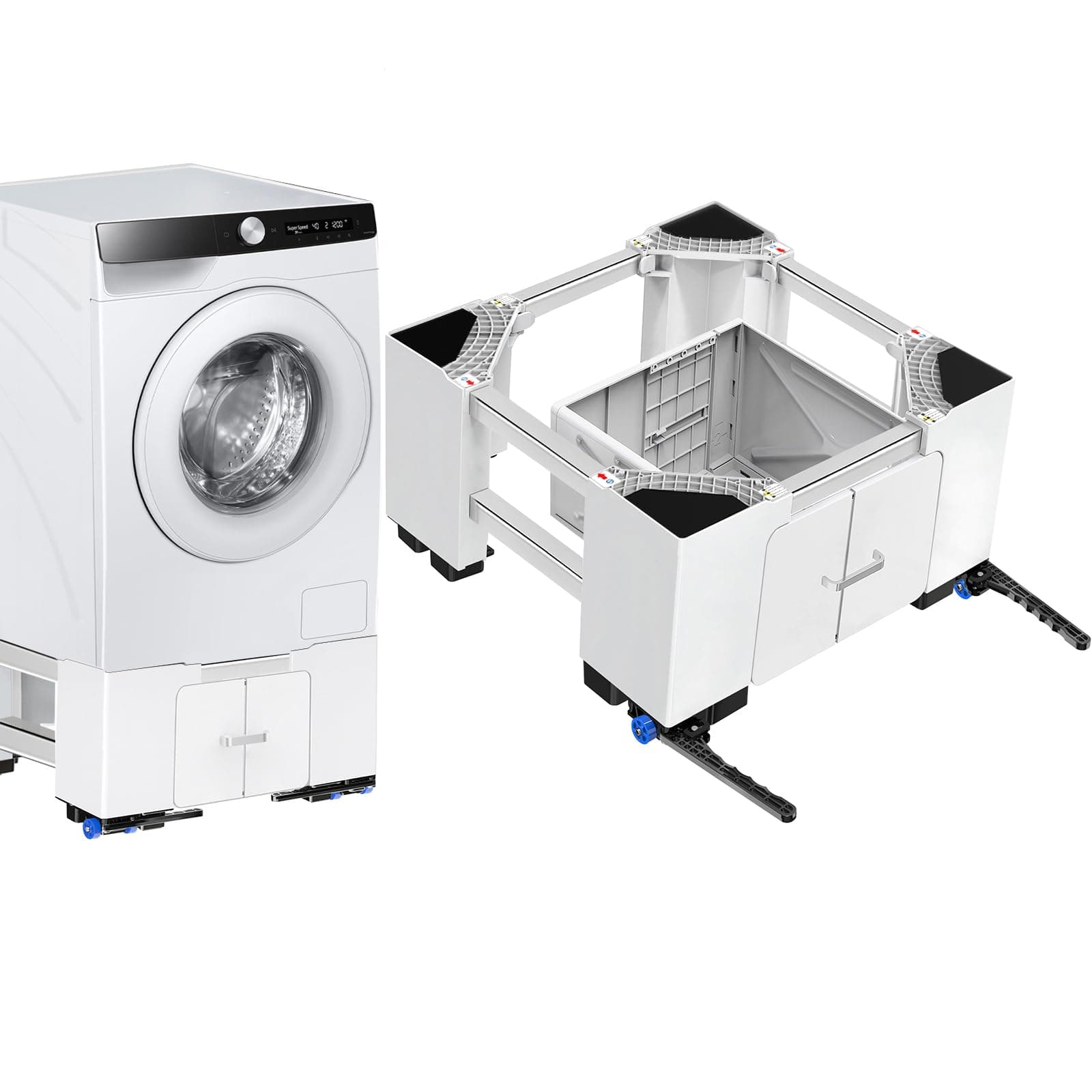 NIUXX Soporte Universal para Lavadora con Cajón y Ruedas, Función Antivibración Ajustable (42-69cm), Soporte Lavadora Secadora con Freno, para Lavadoras y Secadoras, Capacidad de Carga 400 kg