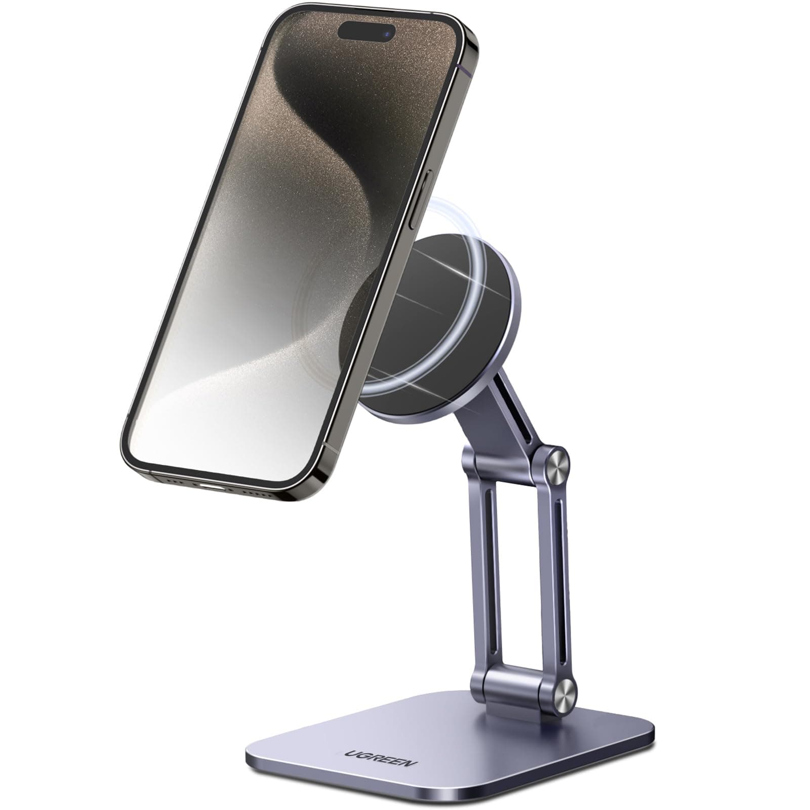 UGREEN Magnetischer Handy Ständer Magsafe Handyhalter Tisch Faltbarer iPhone Ständer mit Metallringe kompatibel mit iPhone 17 16 15 14 13 12 Pro Max und Magsafe Hülle, Galaxy S23 Ultra S23+ (Grau)