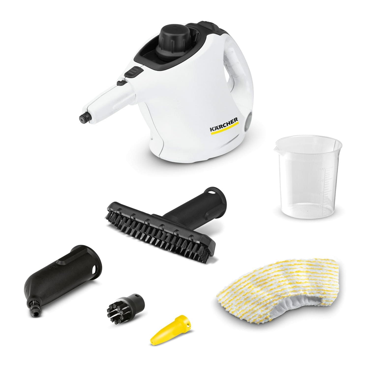 Kärcher Nettoyeur Vapeur SC 1, Pression Vapeur : 3 Bar, Temps de Préchauffage : 3 Min, Puissance : 1 200 W, Surface : 20 m², Réservoir : 200 ML, avec Buse à Main, Jet Crayon & Powerbuse, Brosse Ronde