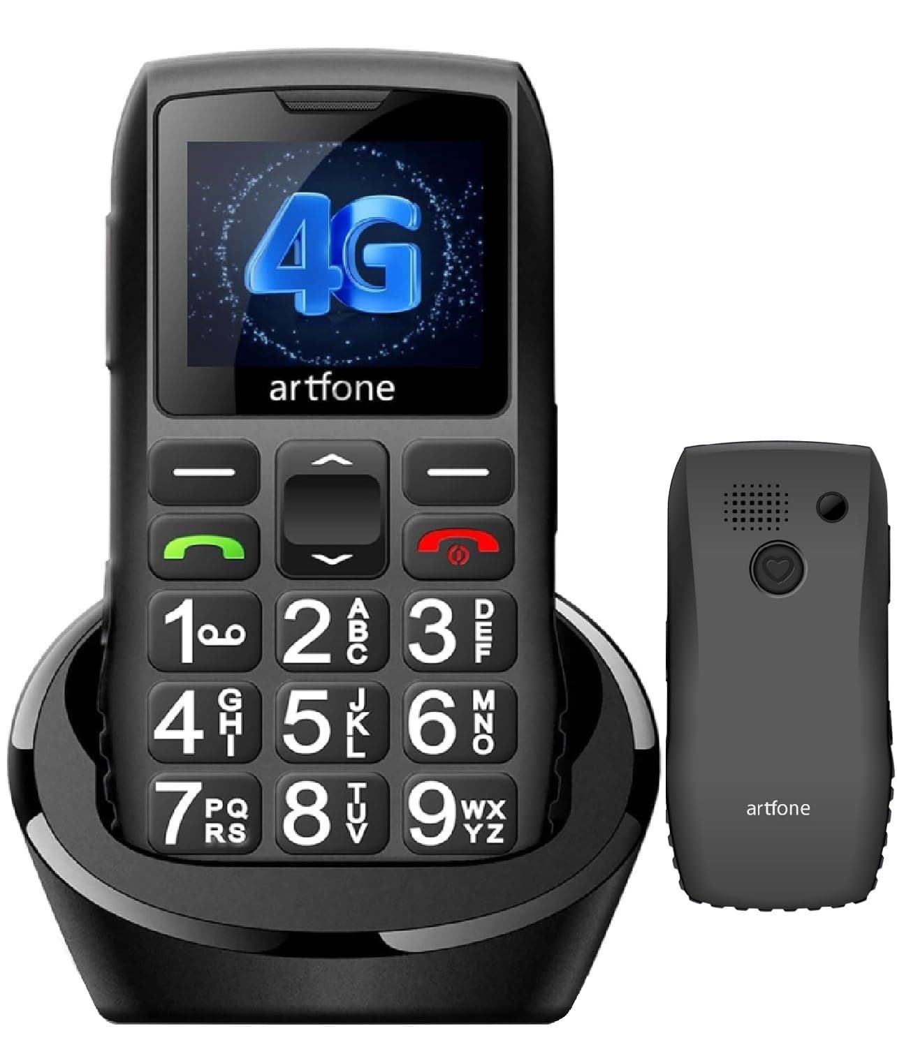 artfone C1+4G Pro Negro- Volte Teléfono Móvil para Personas Mayores丨Senior Moviles de Teclas Grandes y Volumen Alto丨Contactos con Imágenes丨Botón SOS丨Base de Carga丨Bateria 1800mAH丨FM丨Bloqueo de Teclas