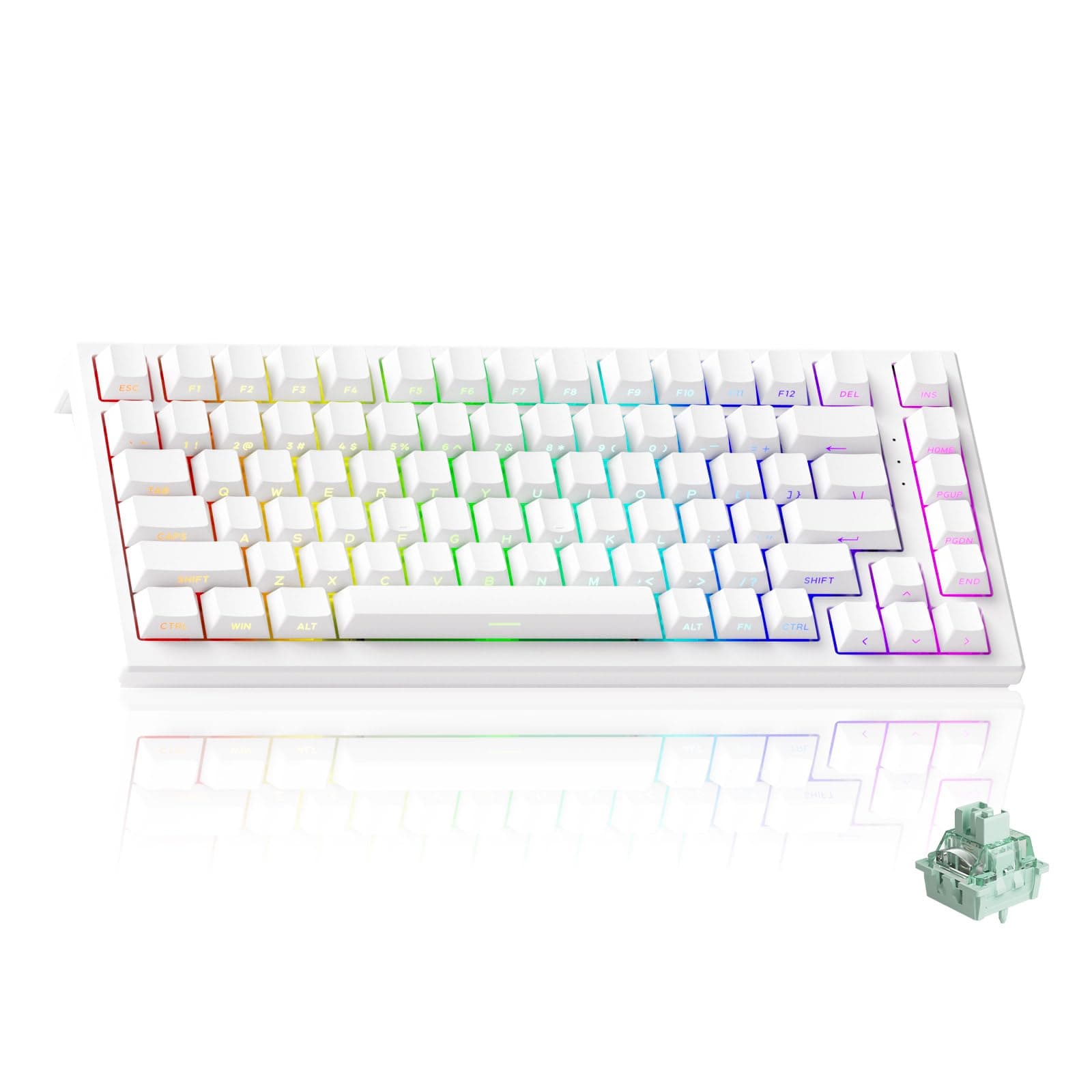 Akko Teclado TAC75 HE 8K Hz Rapid Trigger, Teclado con Cable con Efecto Hall y 75% de distribución,Interruptor magnético, actuación Ajustable, Snap Tap,ARGB (Blanco translúcido,Interruptor Glare)