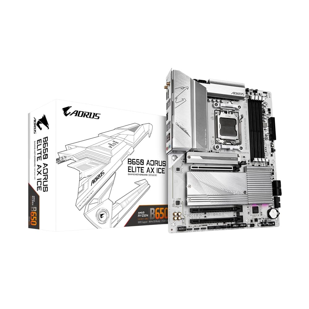 GIGABYTE B650 AORUS Elite AX Ice Placa Base - Compatible con procesadores AMD Ryzen 9000, VRM Digital de 12+2+2 Fases, hasta 8000 MHz DDR5 (OC), 1xPCIe 5.0 + 2xPCIe 4.0 M.2, Wi-Fi 6E, LAN 2.5GbE