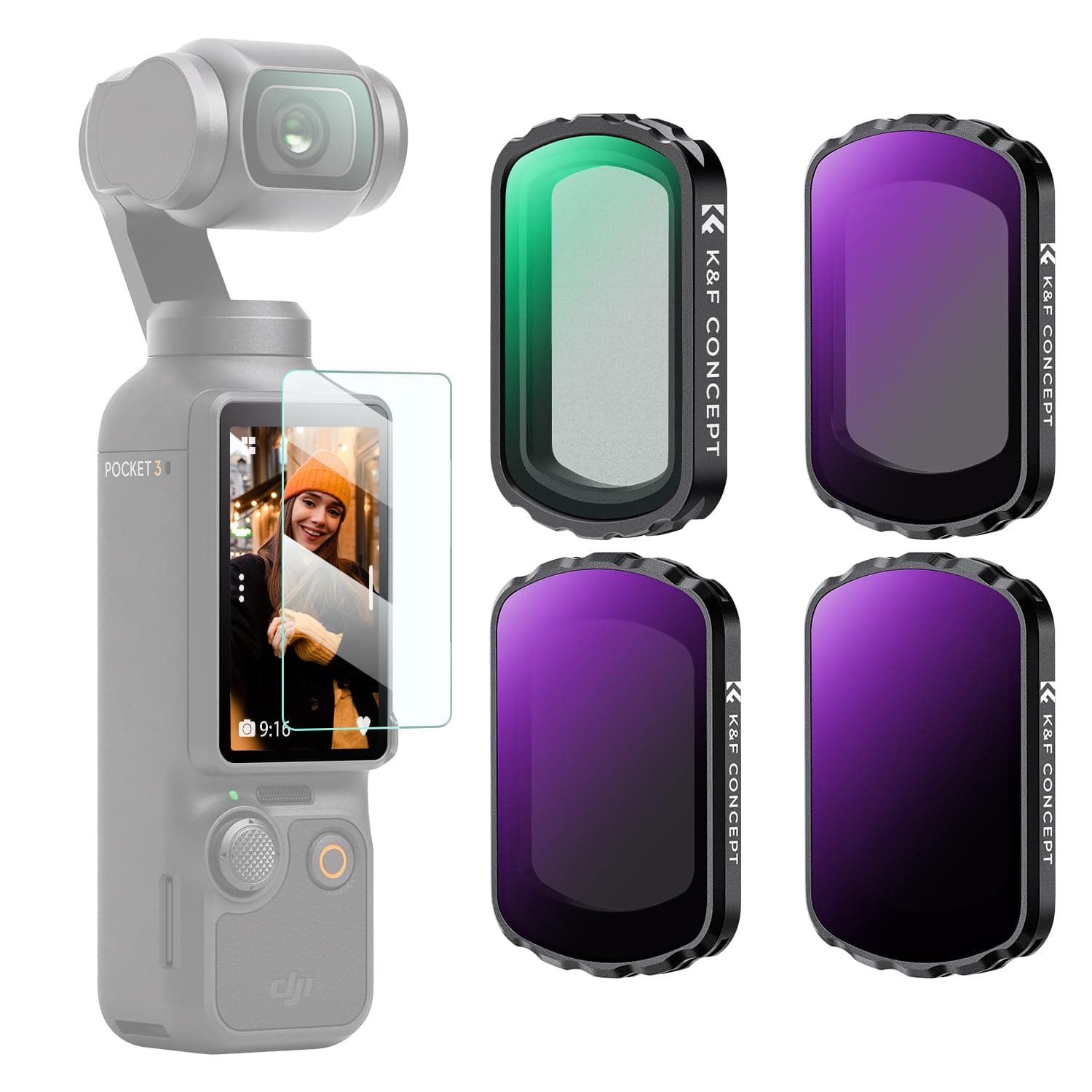 K&F CONCEPT magneticsches ND & Black Diffusion 1/4 Filter Set, kompatibel mit DJI Osmo Pocket 3, ND16 ND64 ND256 Filter, Osmo Pocket 3 Zubehör, Creator Combo Zubehör