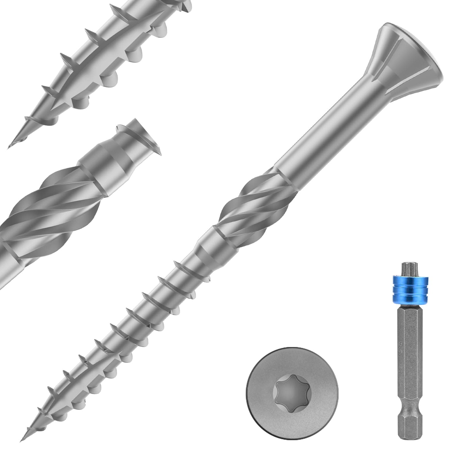 TCO Lot de 500 Vis Terrasse Inoxydable 410 (5x50 mm) - Tête Fraisée Décorative + Embout Magnétique T25 | Idéales pour Extérieur (Terrasses, Abris de Jardin)