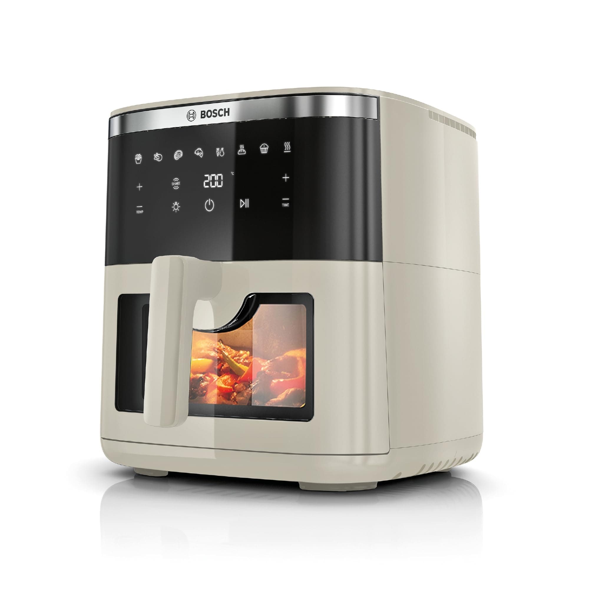 Bosch - Freidora de aire Serie 6, Air Fryer XXL capacidad de 7,2 L, 7 programas y ventana de visualización con luz, beige mate, MAF671C0