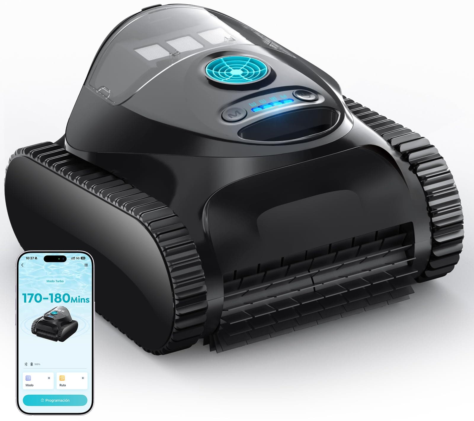 BRINBO C1 Robot Piscina Limpiafondos y Paredes, Doble Filtro, Aspirador Piscina Bateria, 7 Modos Limpieza, 170-180 min Autonomía, Limpiador con App, Limpiafondos Piscina de hasta 150 m², Azul Abismo