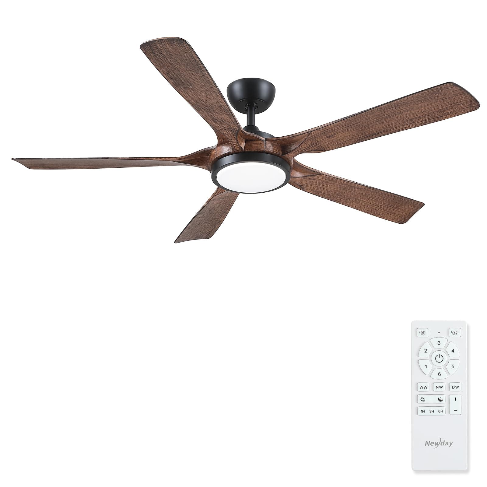 Newday 142cm Grande Ventilador de Techo con Luz Dimmer y Mando a Distancia Silencioso, 5 aspas Color de la Madera, Motor DC, 6 Velocidades Para Sala de estar
