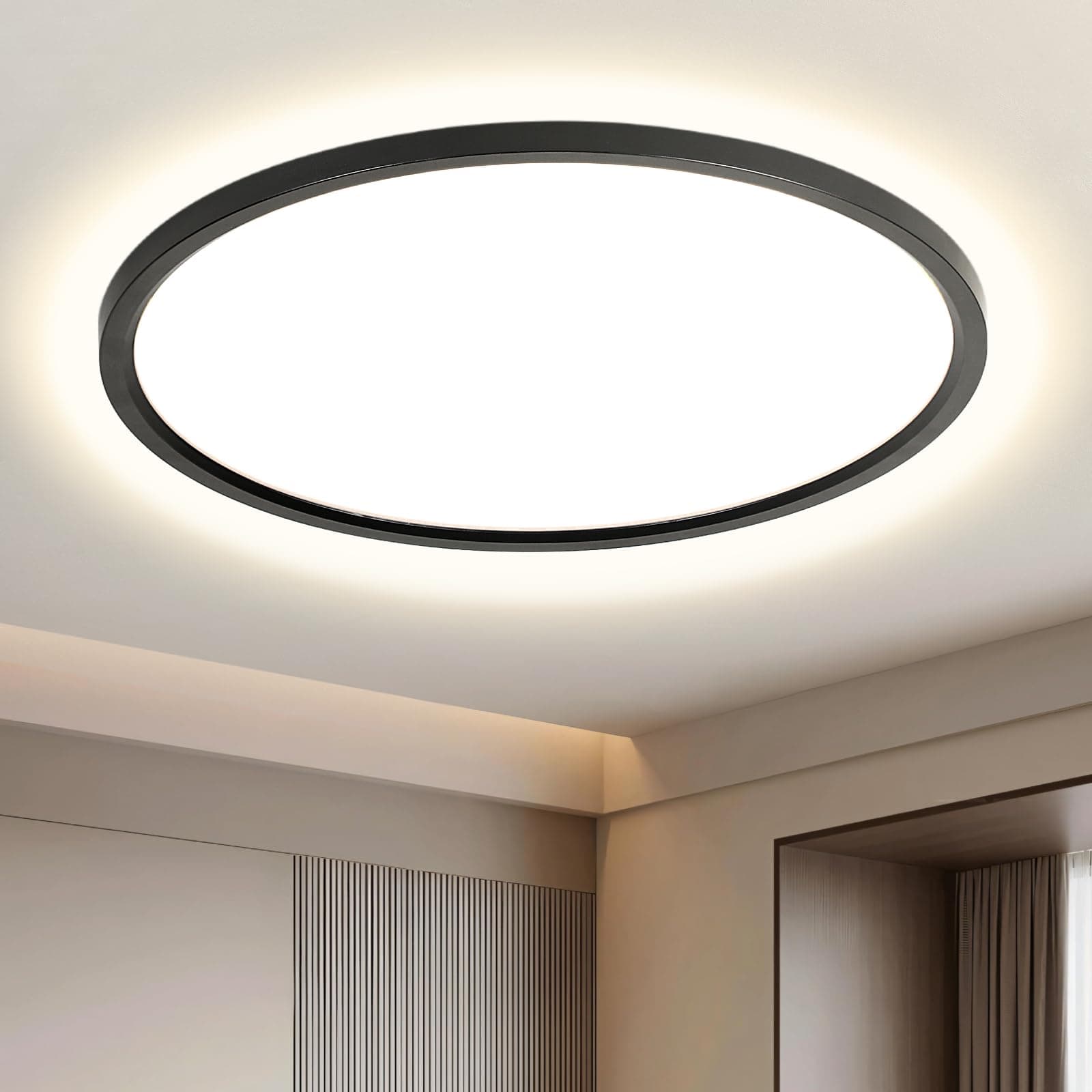 EASY EAGLE Plafon LED Techo 50CM Ultrafino, 4000K Lámpara de Techo Redonda Negra, Luz sin Parpadeo, LED Integrado de Larga Duración, Iluminación Moderna para Salón Cocina Oficina Hogar y Comercio