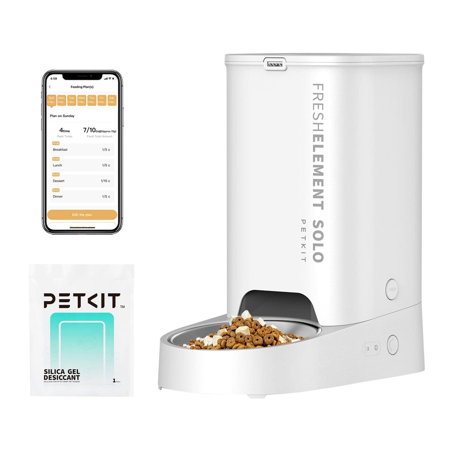 PETKIT Distributeur Automatique pour Chats et Chiens,2.4G WiFi 3L Mangeoire Automatique, Connecté App,avec Bol en Acier Inoxydable,Jusqu'à 10 Repas par Jour,Double Alimentation d'énergie(Blanc Pâle)