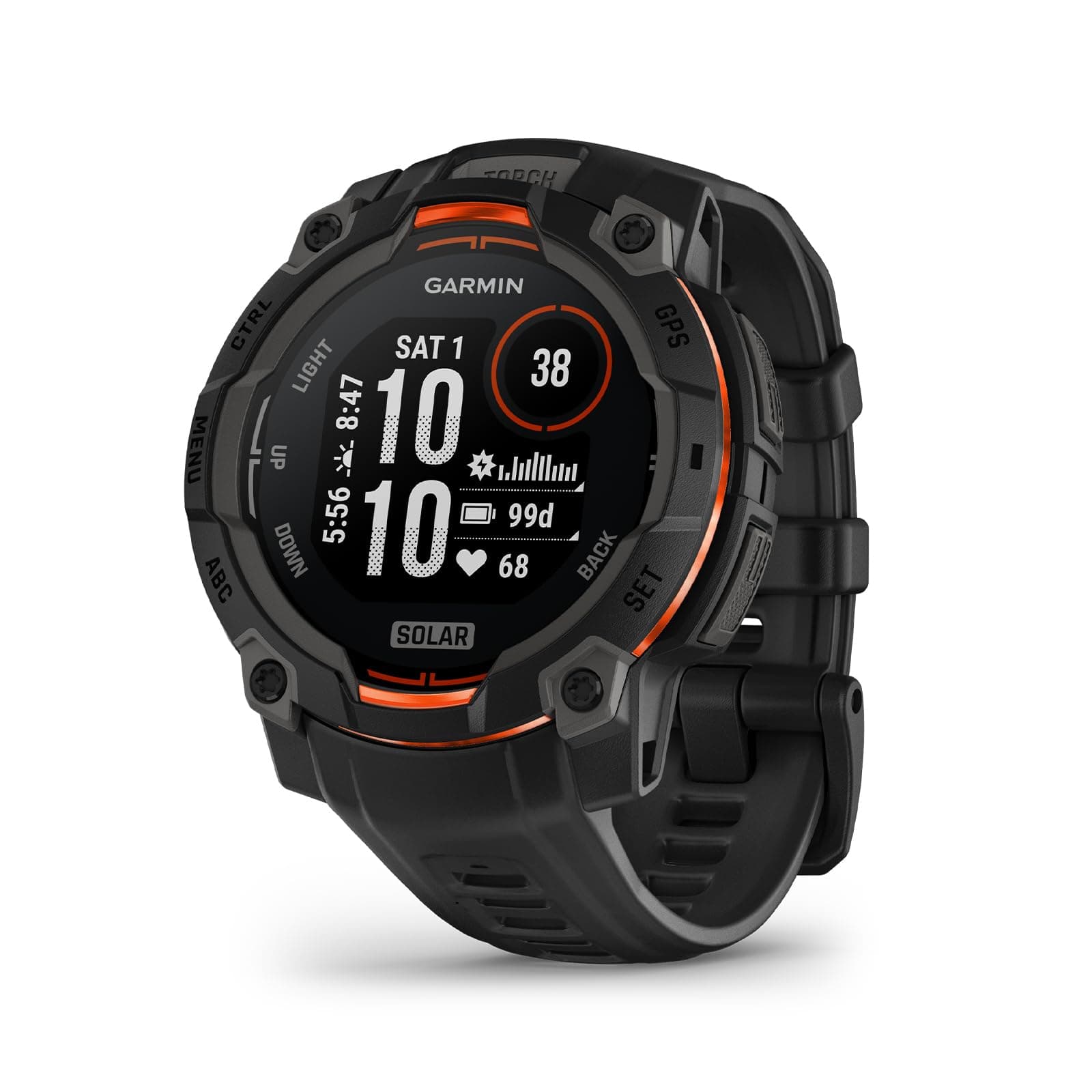 Garmin Instinct 3, Smartwatch, 45mm, Display SOLAR, Lunetta in alluminio, GPS Multi-band, 10ATM, Torcia LED, 90+ App per lo Sport, Pay, Connect IQ, Autonomia 28 giorni (Black Bezel)