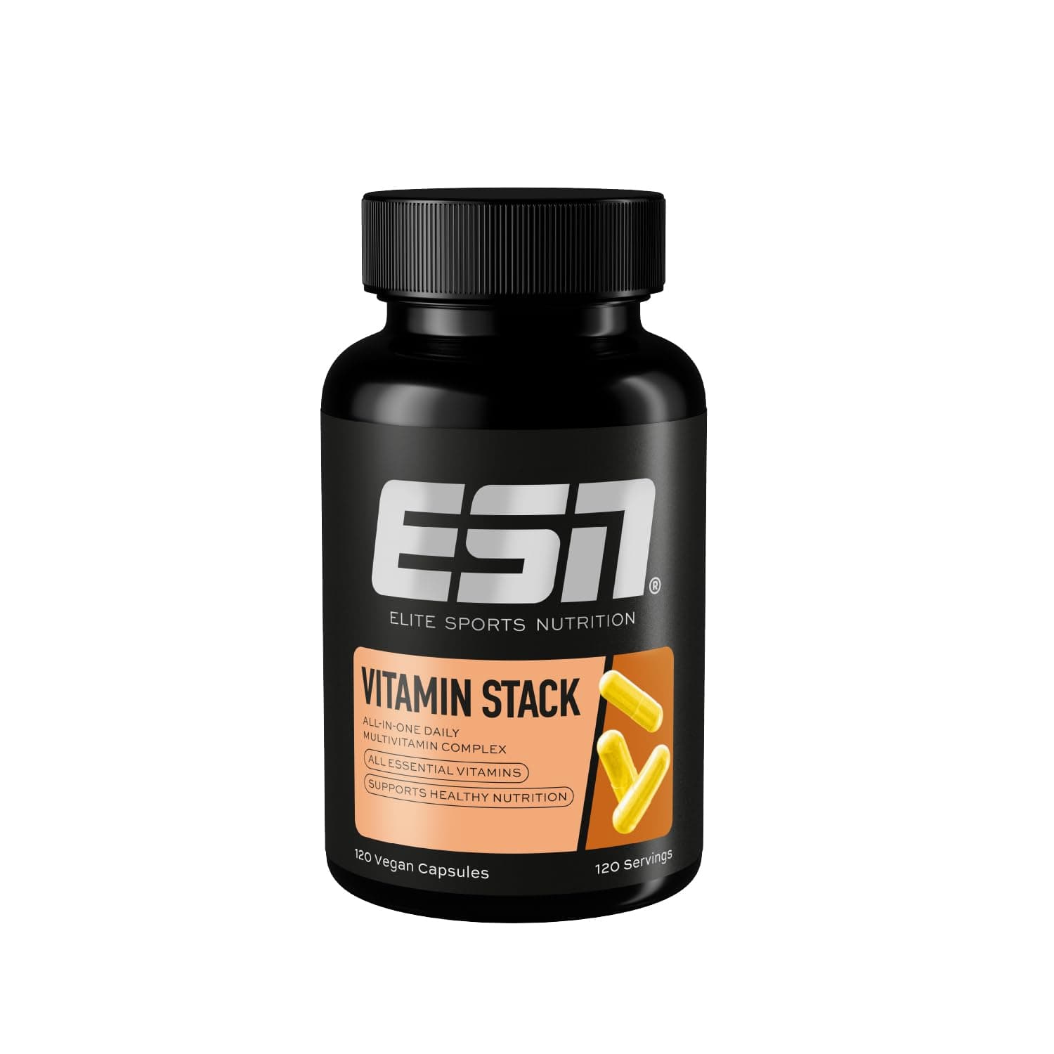 ESN Vitamin Stack, capsule multivitaminiche, 120 pezzi - 4 mesi di fornitura, ad alto dosaggio, 13 preziose vitamine in una capsula, solo 1 capsula al giorno, made in Germany