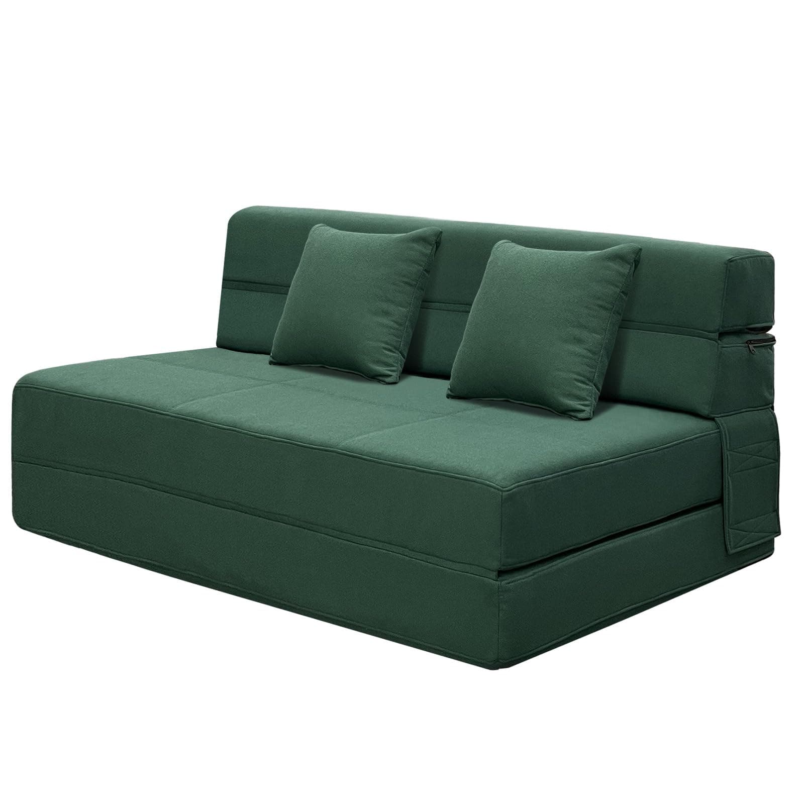 ANONER Sofá Plegable 2 Plaza 203 × 152 cm Sofá de Suelo, Sillón Cama Convertible con Espuma de Memoria & 2 Almohada, Colchón Espuma para Salón Lofts, Verde Oscuro