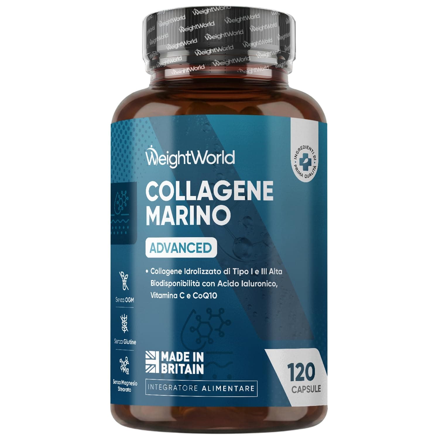 Collagene Marino con Acido Ialuronico in Peptidi Titagen di Collagene Idrolizzato, Tipo I e III, Advanced, con Vitamina C, Coenzima Q10 e Zinco, Senza Magnesio Stearato né Glutine, Collagen da 1200mg