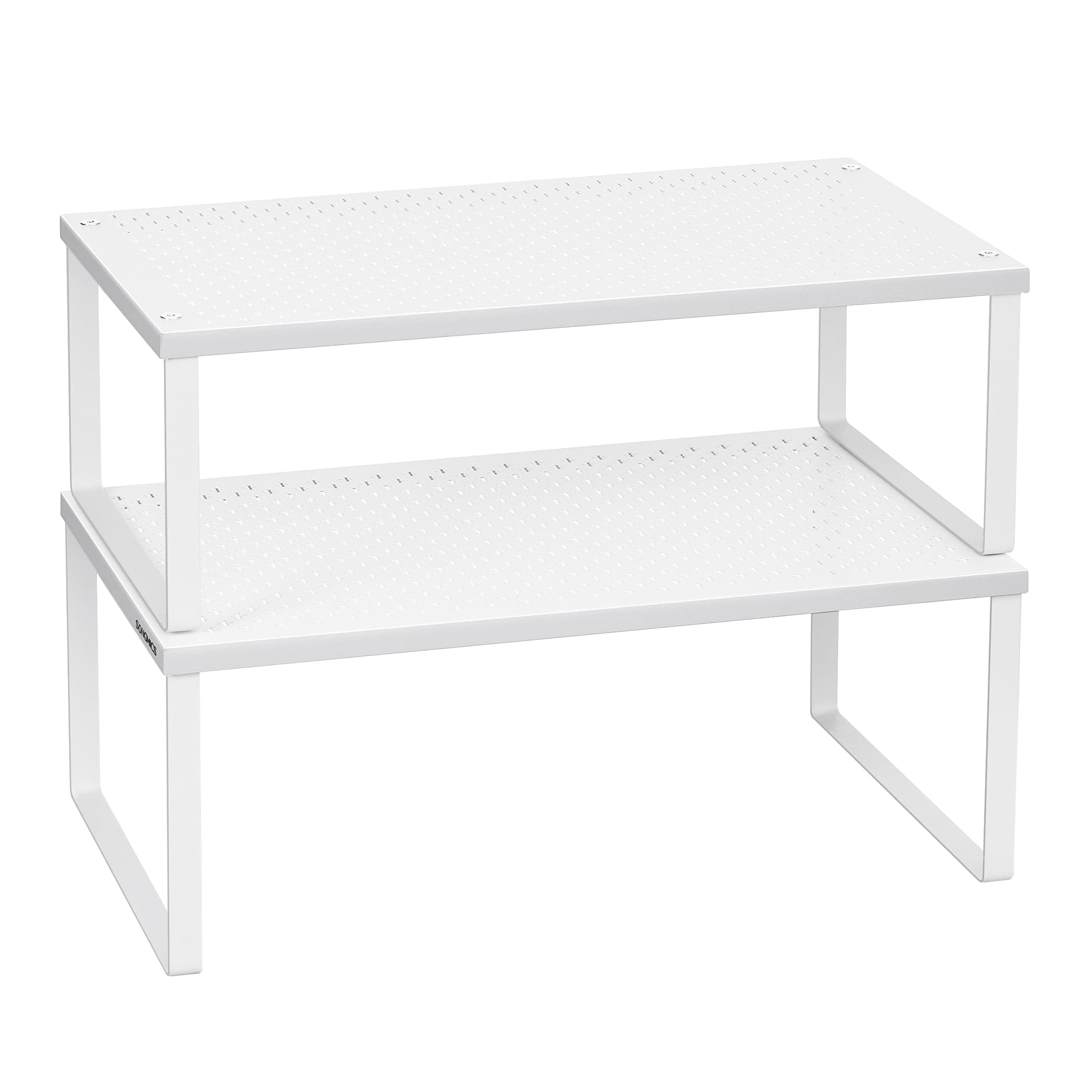 SONGMICS Gewürzregal, 2er Set, Küchenregal, Küchen-Organizer, Küche, Gewürzhalter, erweiterbar, stapelbar, kleines Regal, Metall, weiß KCS401W01