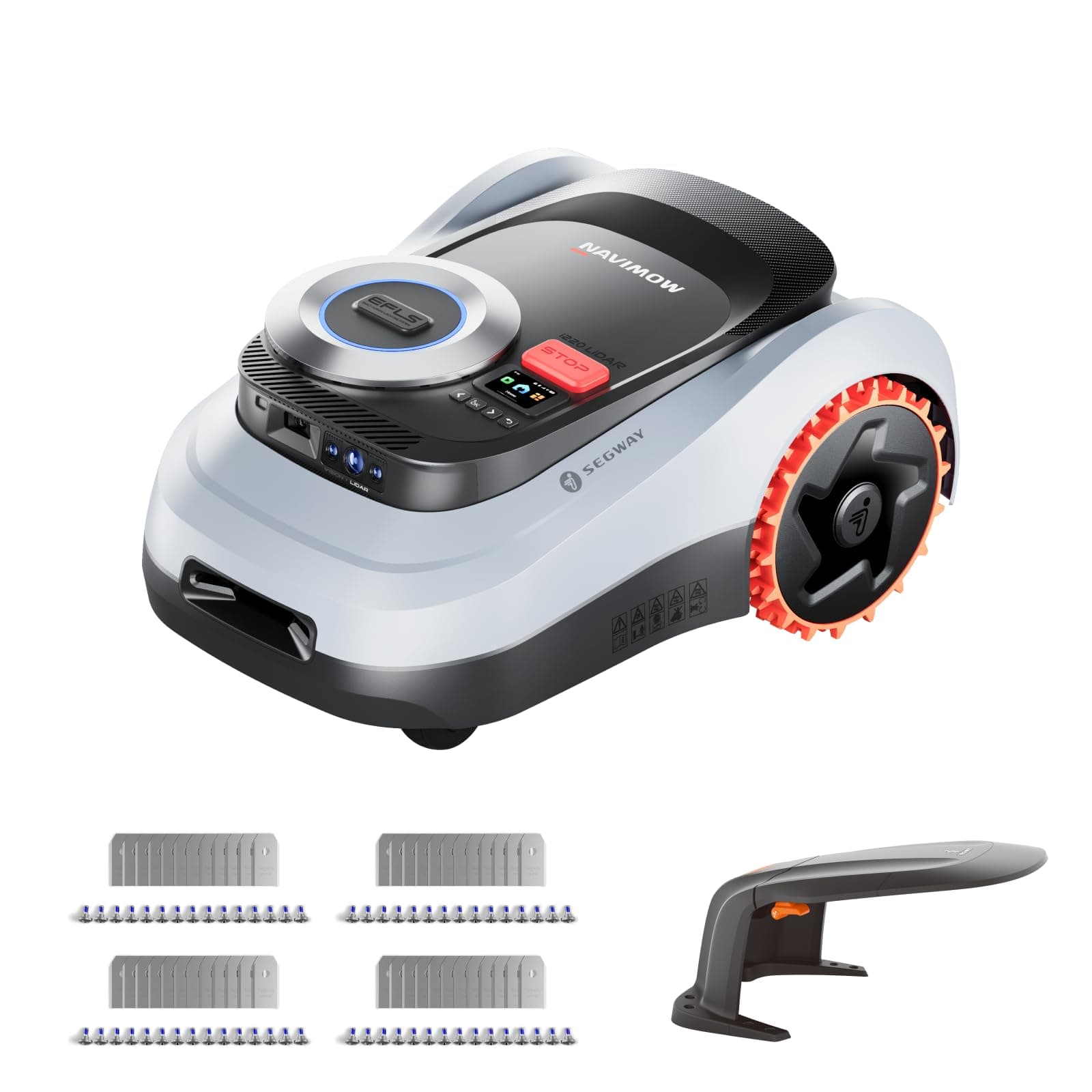 Segway Navimow i220 LiDAR mit Garage M + 4 Sätze Klingen, Mähroboter ohne Begrenzungskabel für 2000 m², bis 45% Steigung, Solid-State LiDAR + Vision, Auto-Kartierung, Ohne Antenne, Integriertes 4G