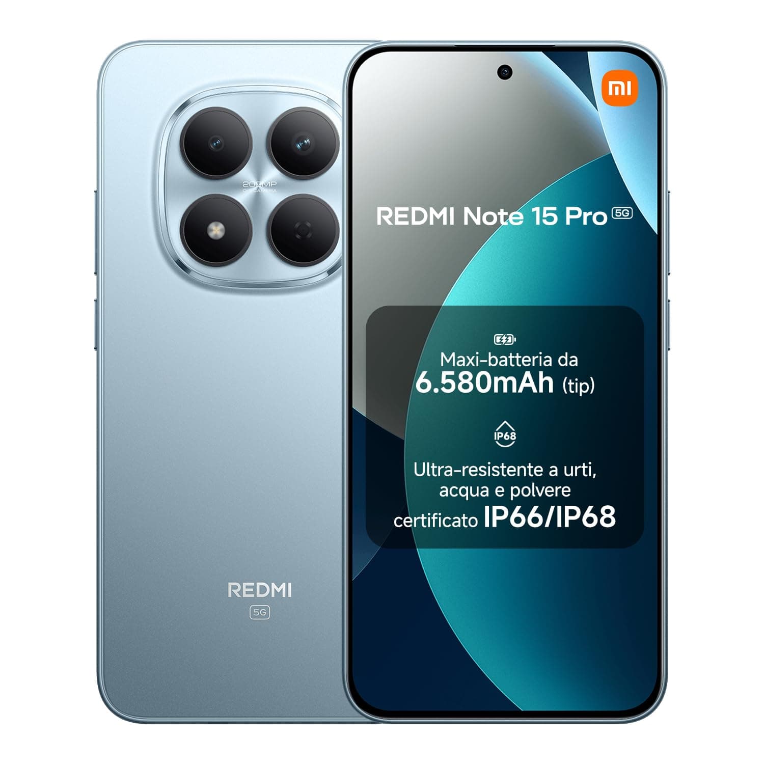 XIAOMI Redmi Note 15 Pro 5G, Smartphone 8+512GB, Batteria massiccia da 6580 mAh, IP66/IP68, Nuova fotocamera 200 MP, Display AMOLED da 6,83", Blu Ghiacciaio, Garanzia 2 anni, Caricatore non incluso