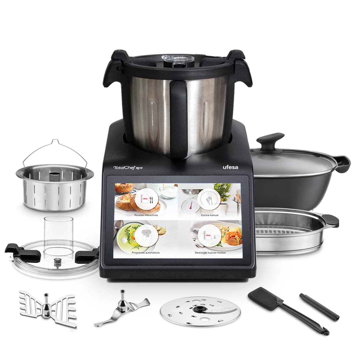 Ufesa TotalChef RK10 Robot Cocina Multifunción Inteligente, Pantalla Táctil 10", 30 Funciones, WIFI, Capacidad Máxima 4,5L con Asa, Capacidad Útil 3L, Interactiva, Báscula, 15 Programas, Accesorios