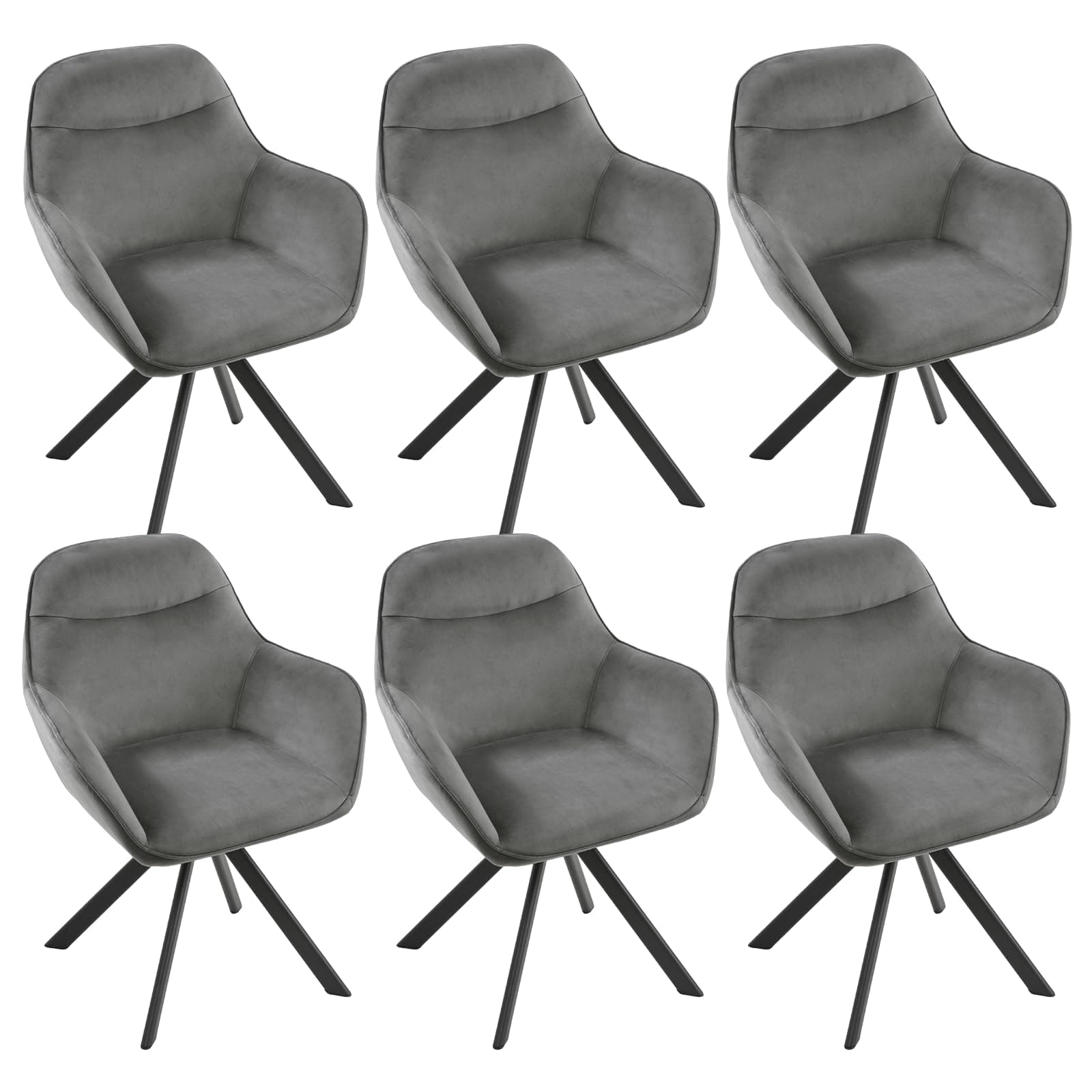 Goeurvant Juego de 6 Sillas de Comedor Giratorias de Terciopelo, Silla 360° con Reposabrazos, Sillón Moderno de Estilo Nórdico para Salón, Gris Oscuro