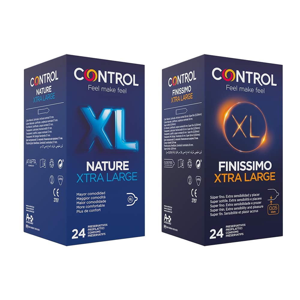 Control Preservativos Nature & Finissimo 48 Pack 2 Cajas De Condones: 1x Tamaño Más Grande 24 y 1x Muy Finos y Más Grandes 24, Lubricados, Ajuste Perfecto, Sexo Seguro Pack Ahorro