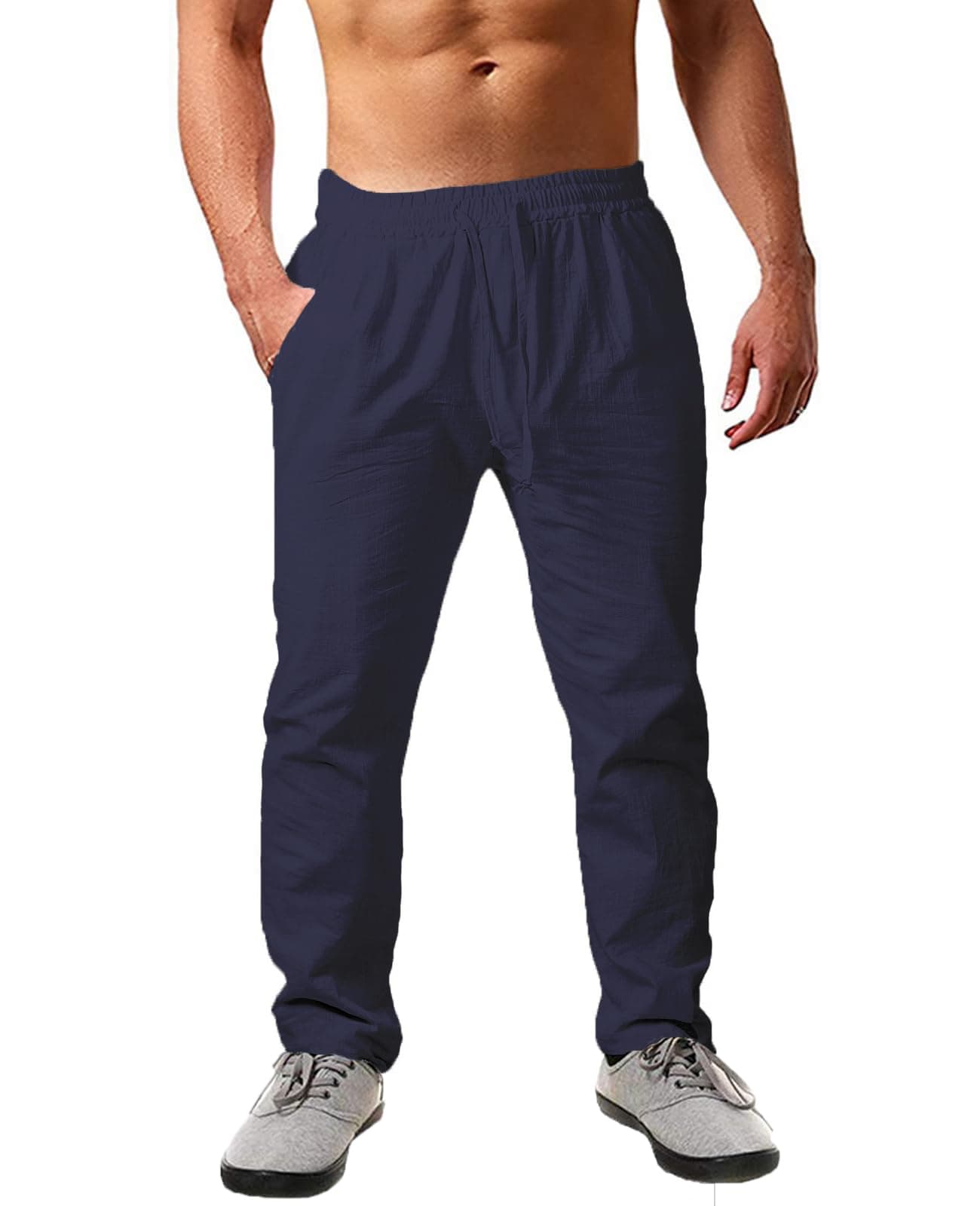 Cegerne Pantaloni in Lino Estivi Uomo Leggeri e Traspiranti, vestibilità Larga, Vita Elastica con Coulisse, Tinta Unita – Ideali per Estate, Vacanze e Spiaggia