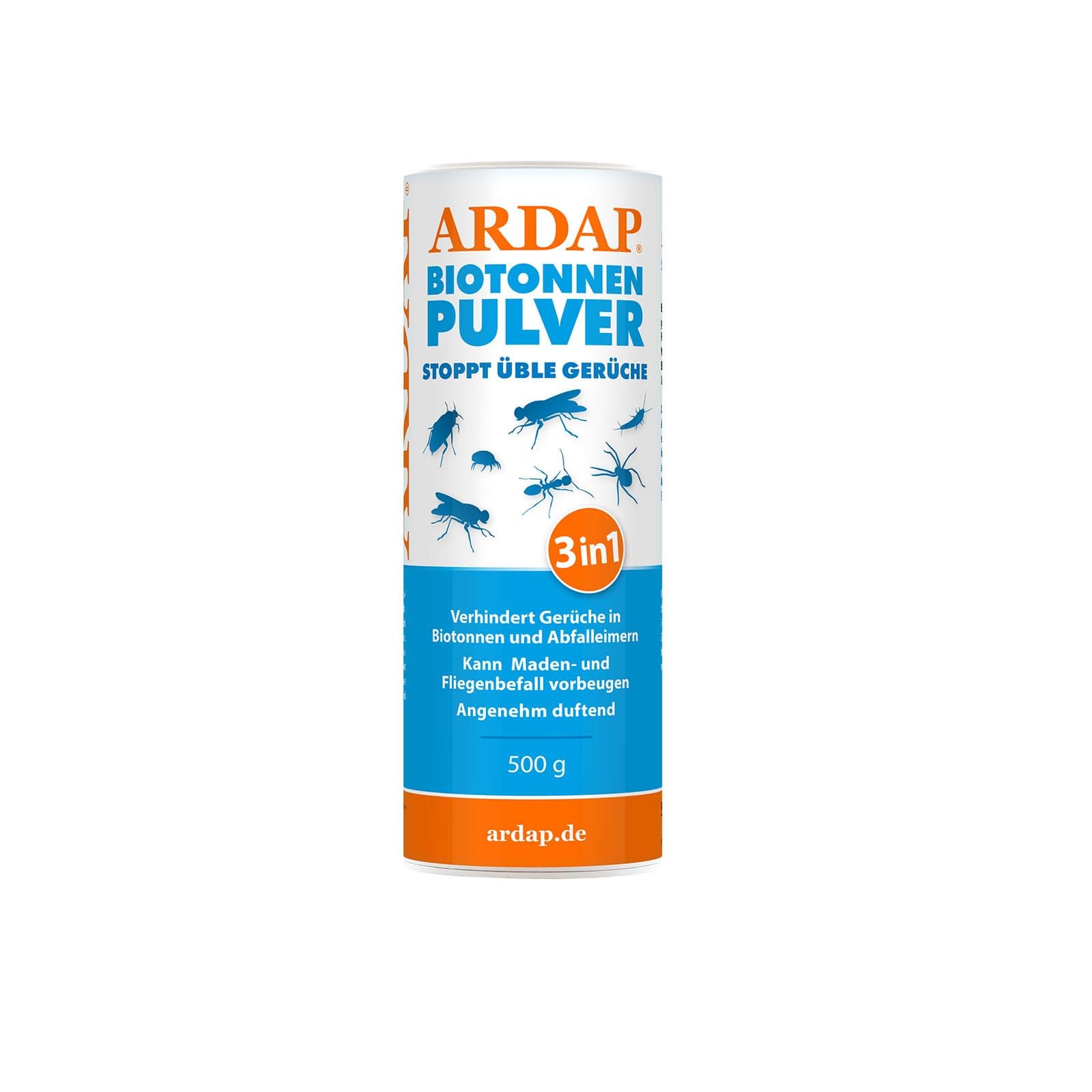 ARDAP Biotonnenpulver 500g - Anti Maden Biotonne - Mülltonnen Pulver - Gegen Fliegen, Maden, Ungeziefer & üble Gerüche - Für ca. 600l Bio Abfall - Stoppt üble Gerüche, biologisch abbaubar