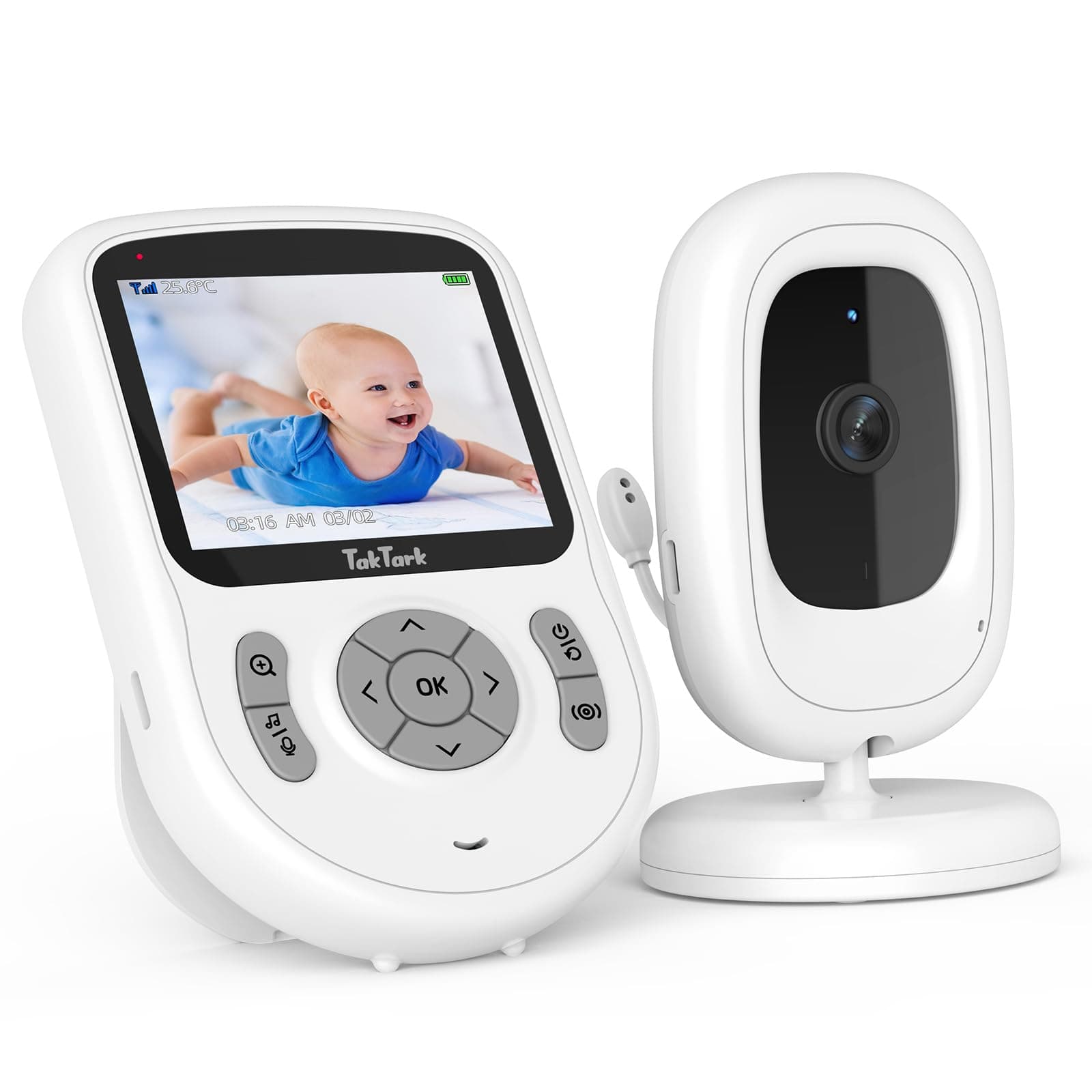 TakTark Babyphone avec caméra 2,8 pouces vidéo-babyphone 720p IPS avec caméra sans WLAN, batterie 750mAh, conversation bidirectionnelle, mode VOX, zoom numérique 3×, vision nocturne, surveillance de