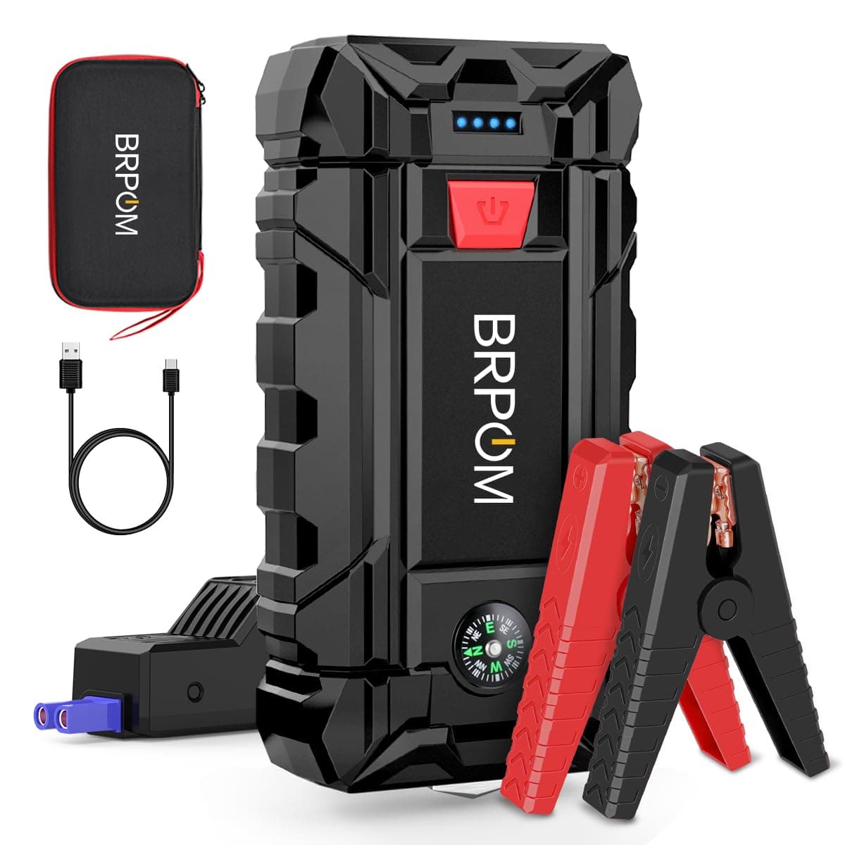 BRPOM Avviatore Batteria Auto, 8000A Avviatore di Emergenza per Auto/Moto, (Motori Fino a 8.0L Gas o 6.5L Diesel) Torcia a LED,Porta USB da per Smartphone