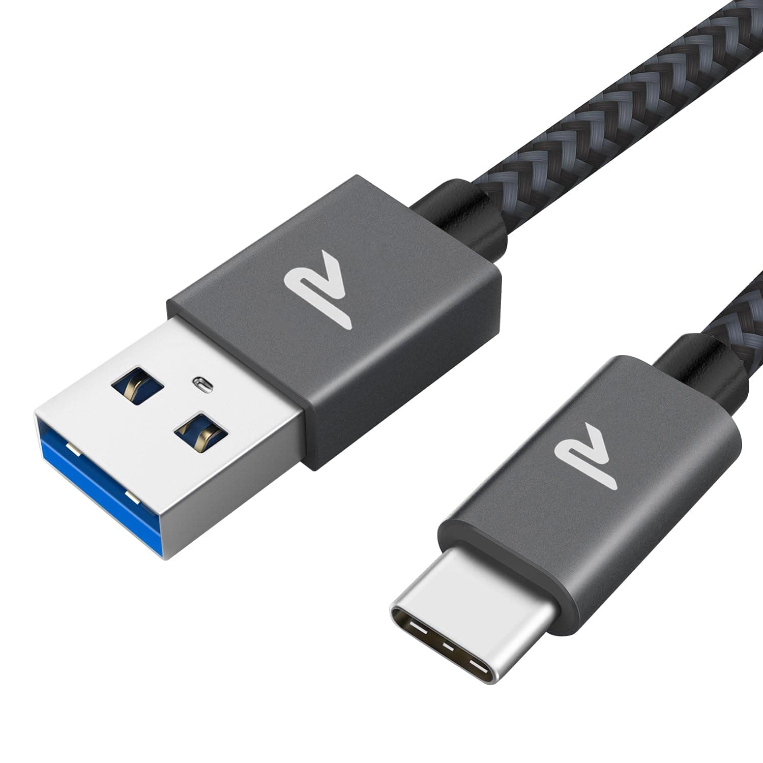 RAMPOW Cable USB C, Charge Rapide 3A USB3.0&QC3.0, Cable Chargeur USB C Cable Nylon Tressé Compatible avec iPhone 17 Pro Max Air 16/15, SamsungS22/S21/S20/S10, Xiaomi, Sony-Gris Sidéral/1M