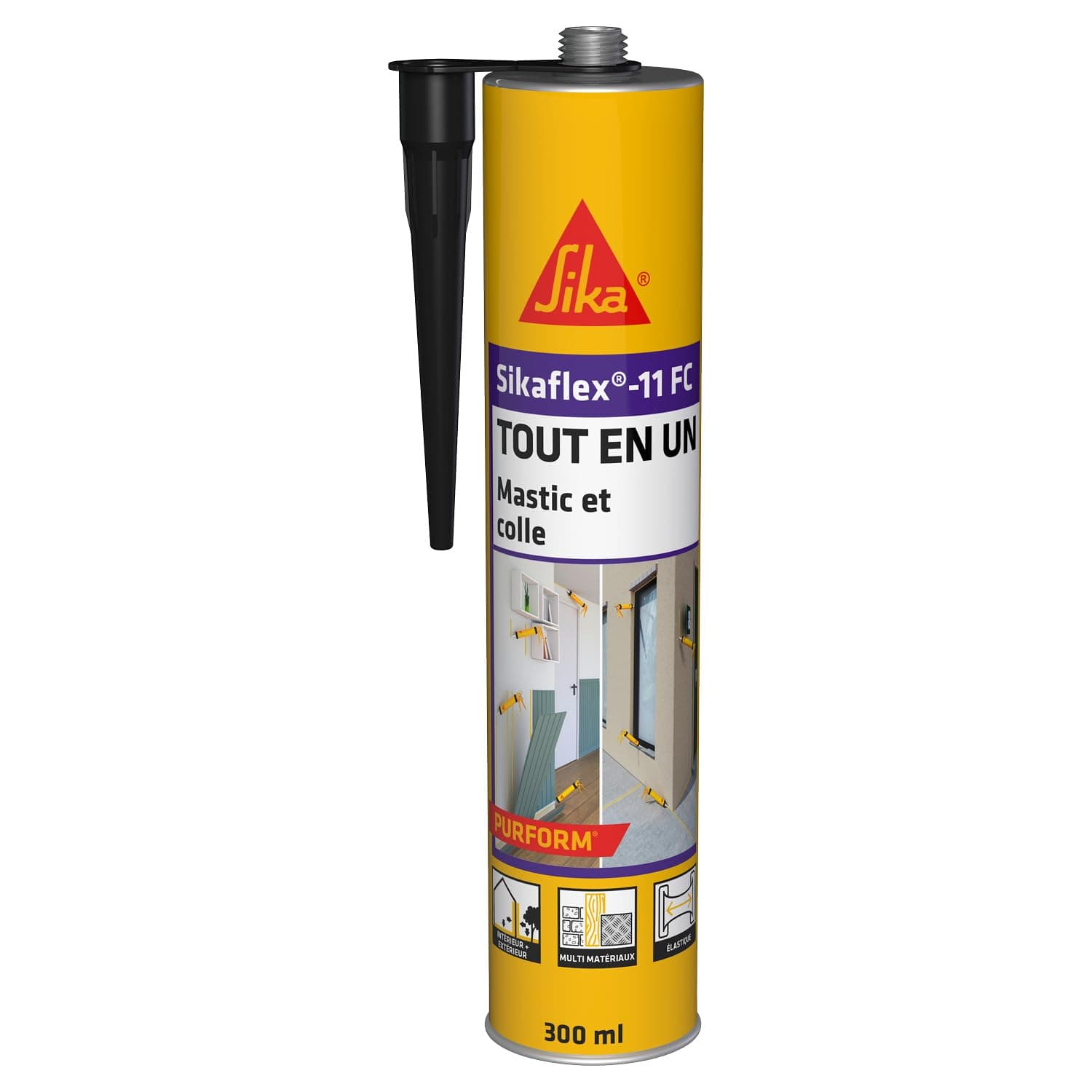 SIKA - Mastic joint et colle multi-usages - Tout en un - Multisupports - Sikaflex 11 FC Purform Noir - Intérieur et extérieur - Idéal travaux de bricolage - Durcit rapidement - 300 ml