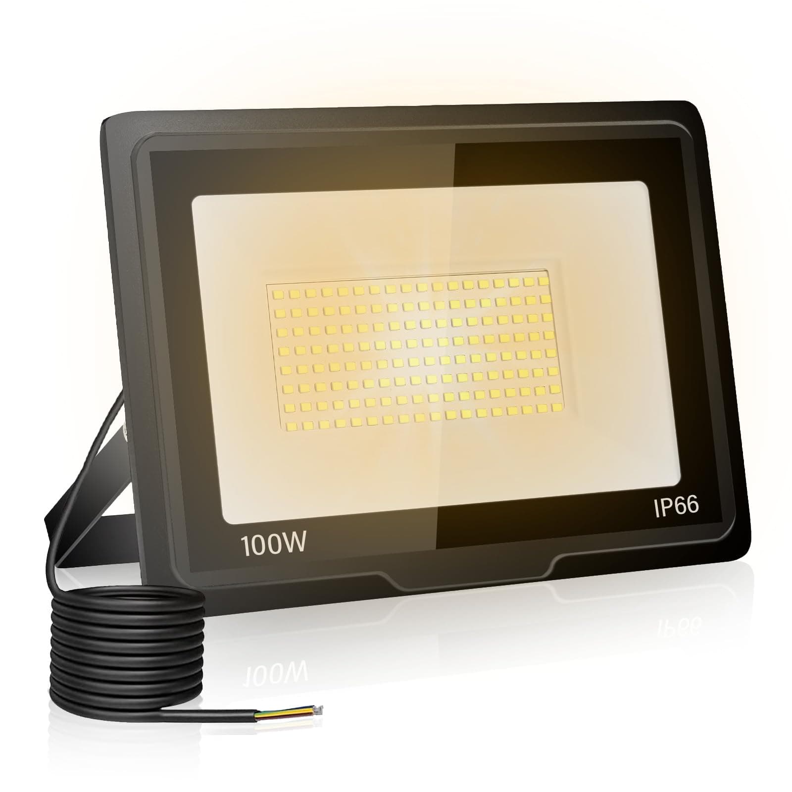 toobettp Projecteur Led Extérieur 100W, Spot Led Exterieur 10000LM 3000K Blanche Chaude IP66 ImperméAble Projecteur Exterieur Pour Jardin Garage Patio Grange Cour