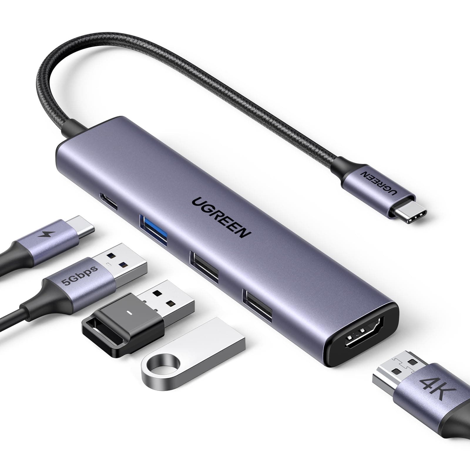 UGREEN Revodok 105 Hub USB C HDMI 4K Adaptador Tipo C 5 en 1 con 100W PD Carga Compatible con MacBook Pro Air M3 M2 M1, iPad, iPhone 17 Pro MAX Air, Galaxy S25 Ultra, Surface