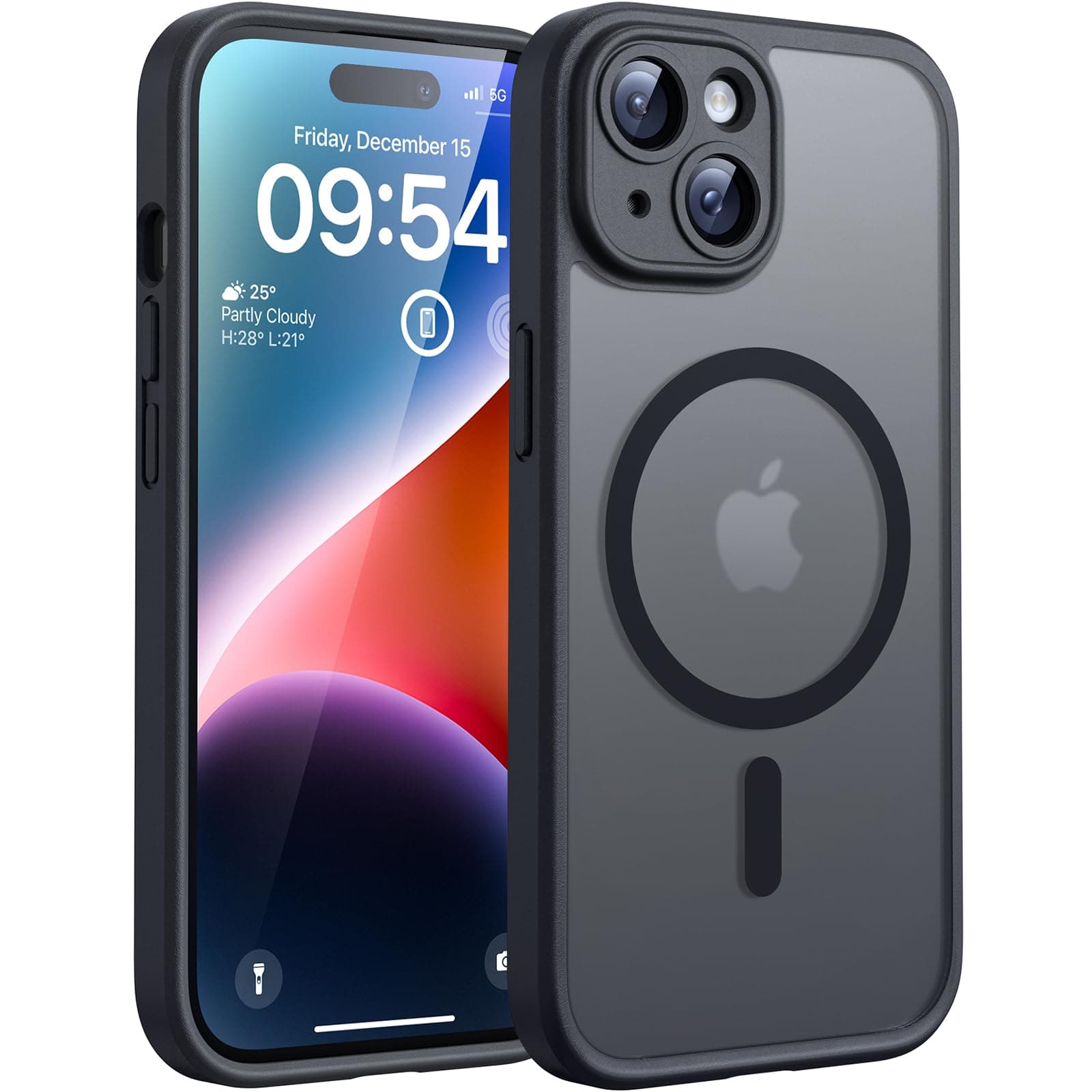 TOCOL Funda para iPhone 14, Funda Magnética para iPhone 14 6,1 Pulgadas [Protección Lente Cámara] [Protección Militar] Translúcida Mate Trasera, Titanio Negro