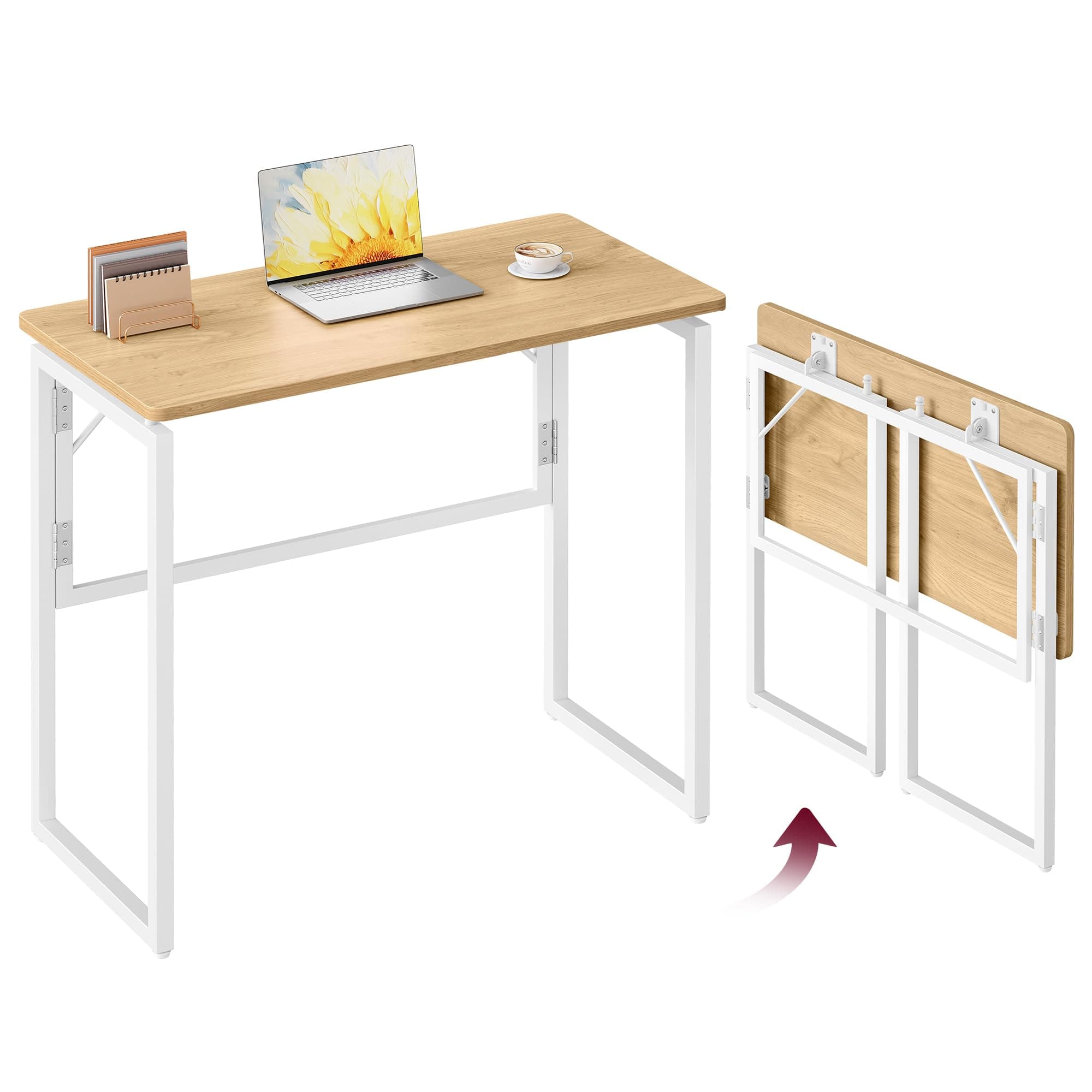 VASAGLE Scrivania per Computer Pieghevole, Piano in Unico Pezzo, Angoli Arrotondati, Tavolo da Ufficio, Camera da Letto Balcone Campeggio, Facile da Montare, 80 x 40 cm, Rovere Naturale LWD151YD01