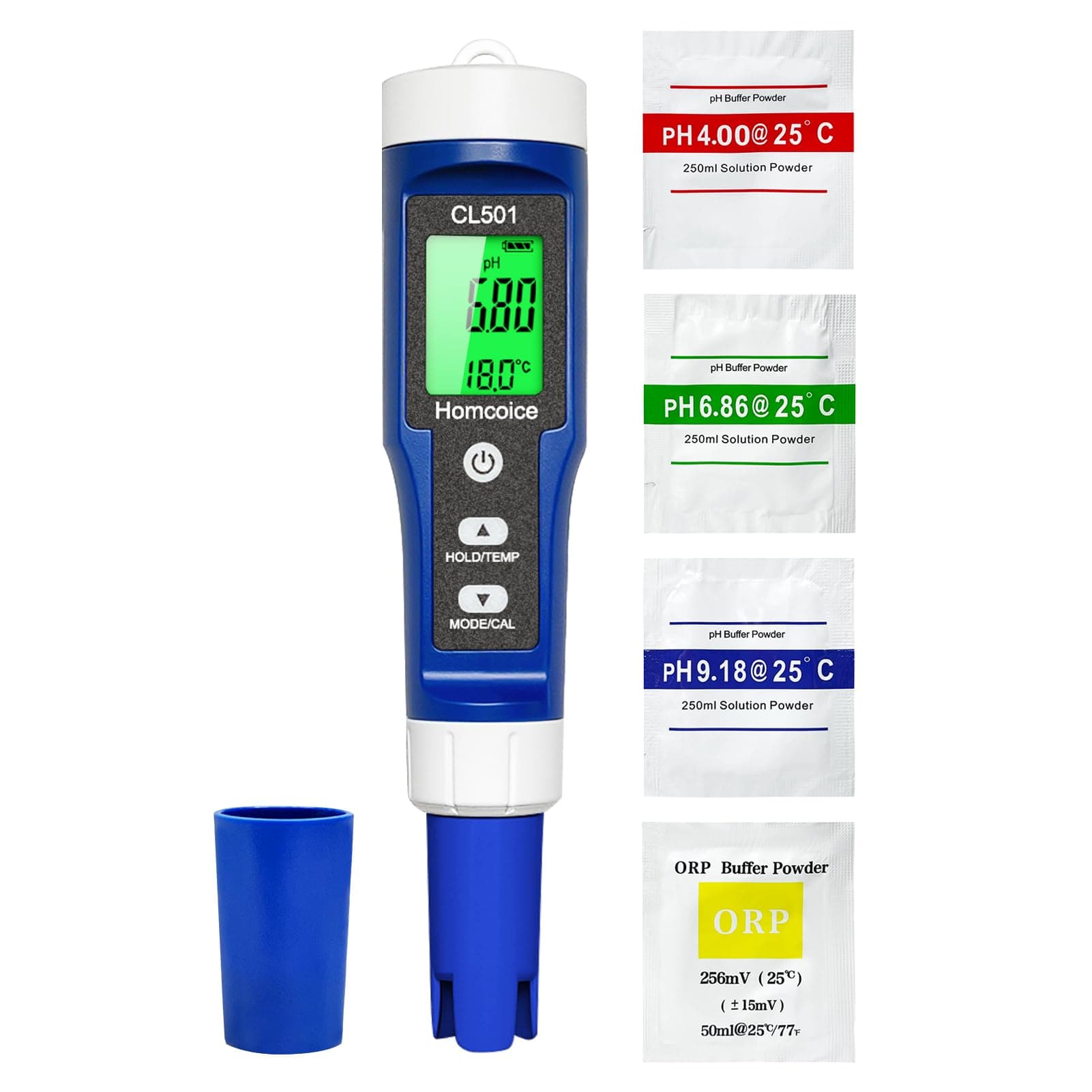 Homcoice pH Chloro Mètre Piscine 5-en-1, pH chlore ORP H₂ Température Meter mesure rapide précise, Testeur Qualité Eau pour leau potable, aquarium, spa, hydroponie