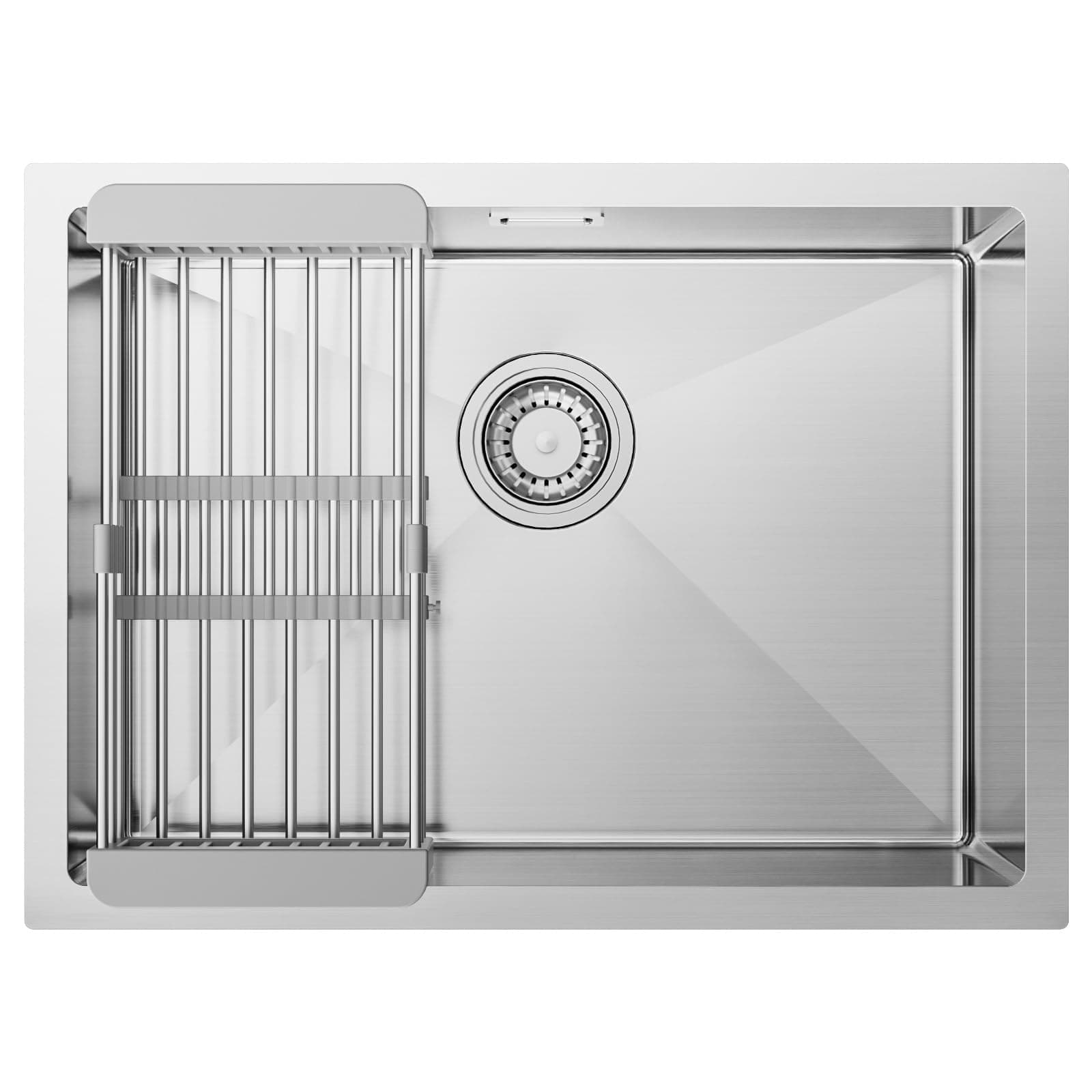 CECIPA Fregadero Cocina 1 Seno 60 x 44cm, Fregadero Bajo Encimera o Sobre Encimera, Fregadero de Acero Inoxidable 304 con Cesta de Filtro Extensible, Sifón y Kit de Drenaje