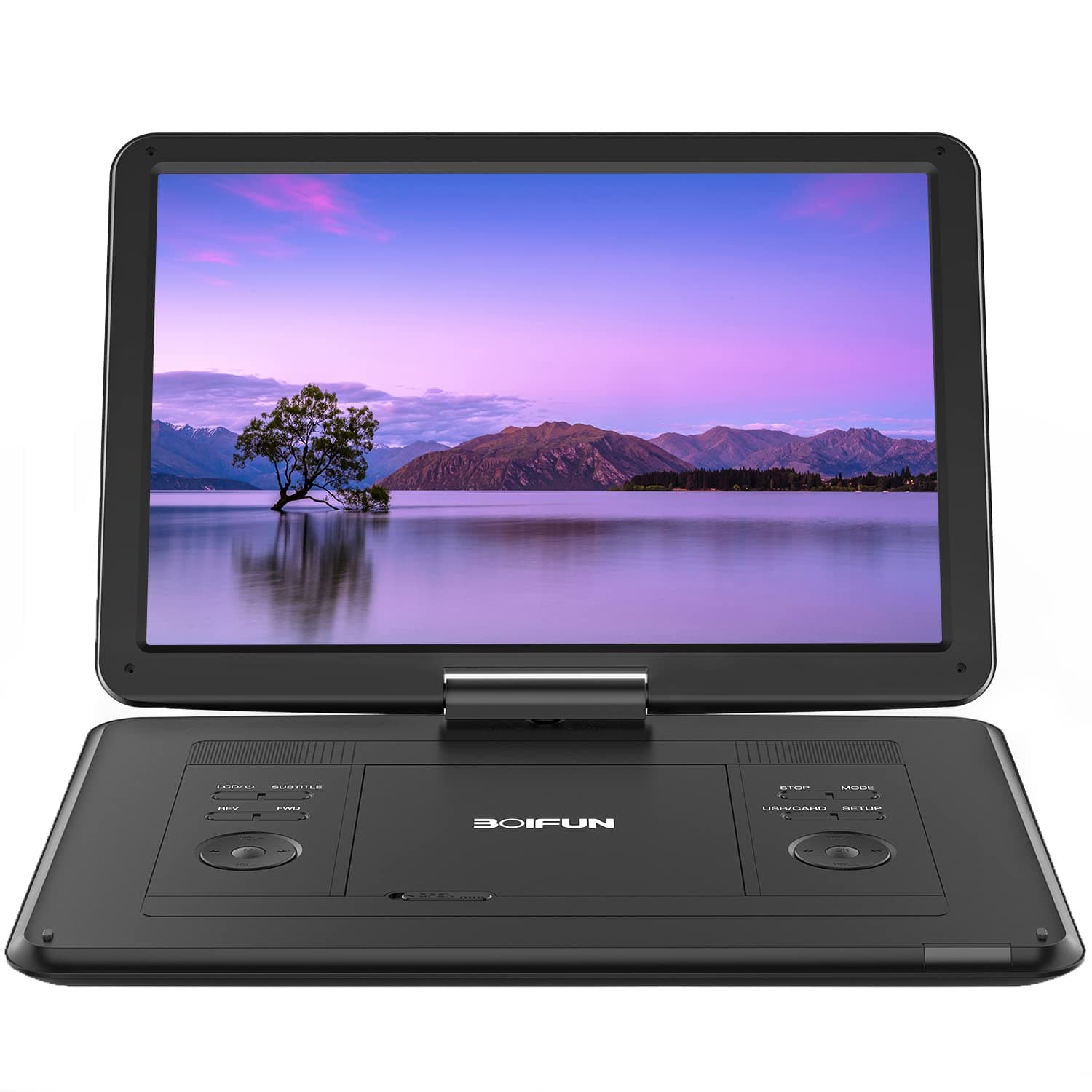 Lecteur DVD Portable 17,5" avec Grand écran HD 15,6", Batterie Rechargeable 6 Heures, Prise en Charge USB/Carte SD/synchronisation TV et Plusieurs formats de Disque, Haut-Parleur à Volume élevé, Noir