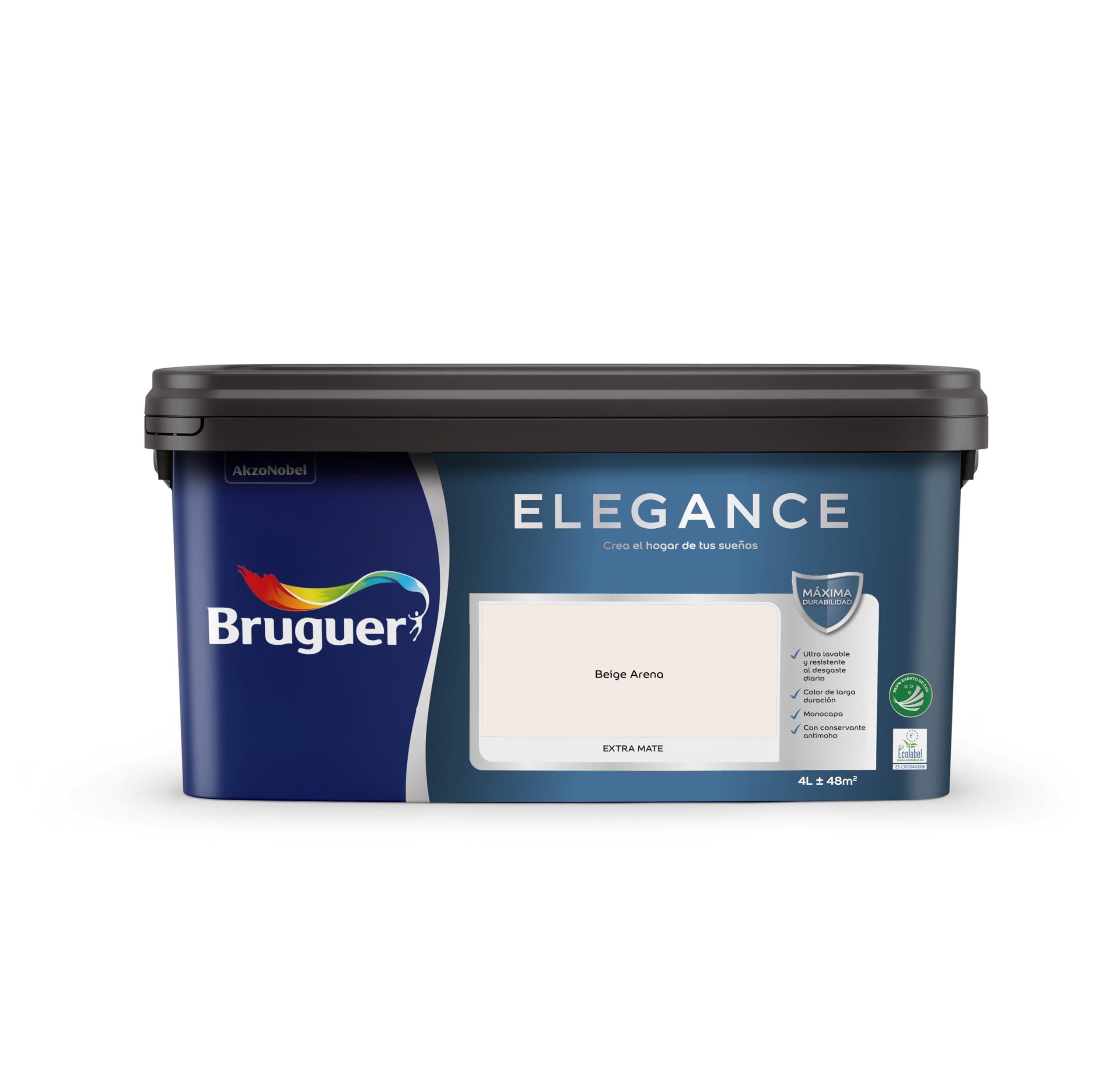 Bruguer ELEGANCE Pintura Monocapa ExtraMate, Paredes y Techos, Interior, Exterior protegido, Alta Durabilidad, UltraLavable, Resistente al Desgaste y Manchas Beige Arena 4L
