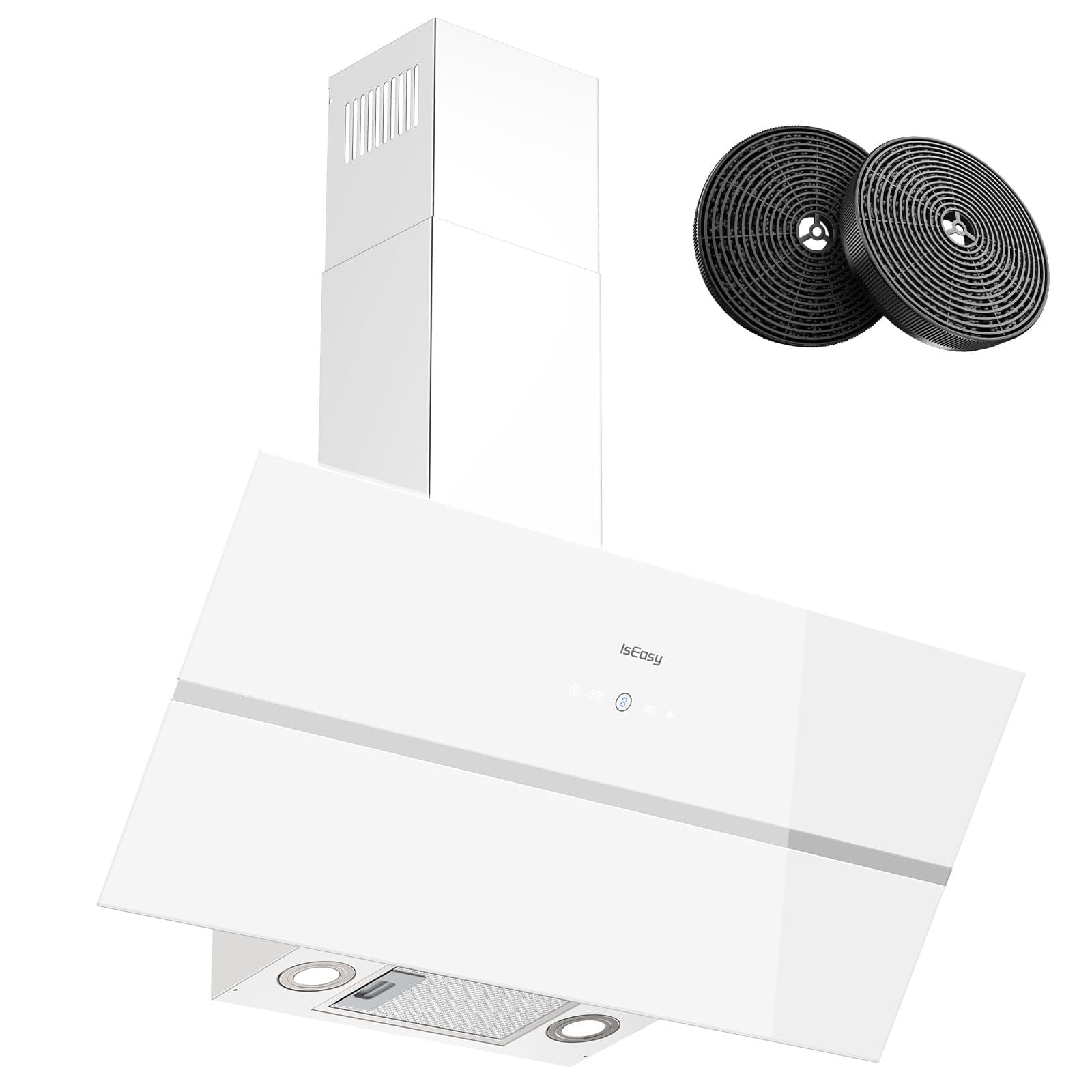 IsEasy Cappa Aspirante 90 cm, Cappa Cucina con 571 m³/h Forte Potenza di Aspirazione, 4 Livelli di Regolazione, Modalità di Scarico, 1-9 Minuti di Ritardo di Arresto, 61 dB, Bianco, Efficienza A++