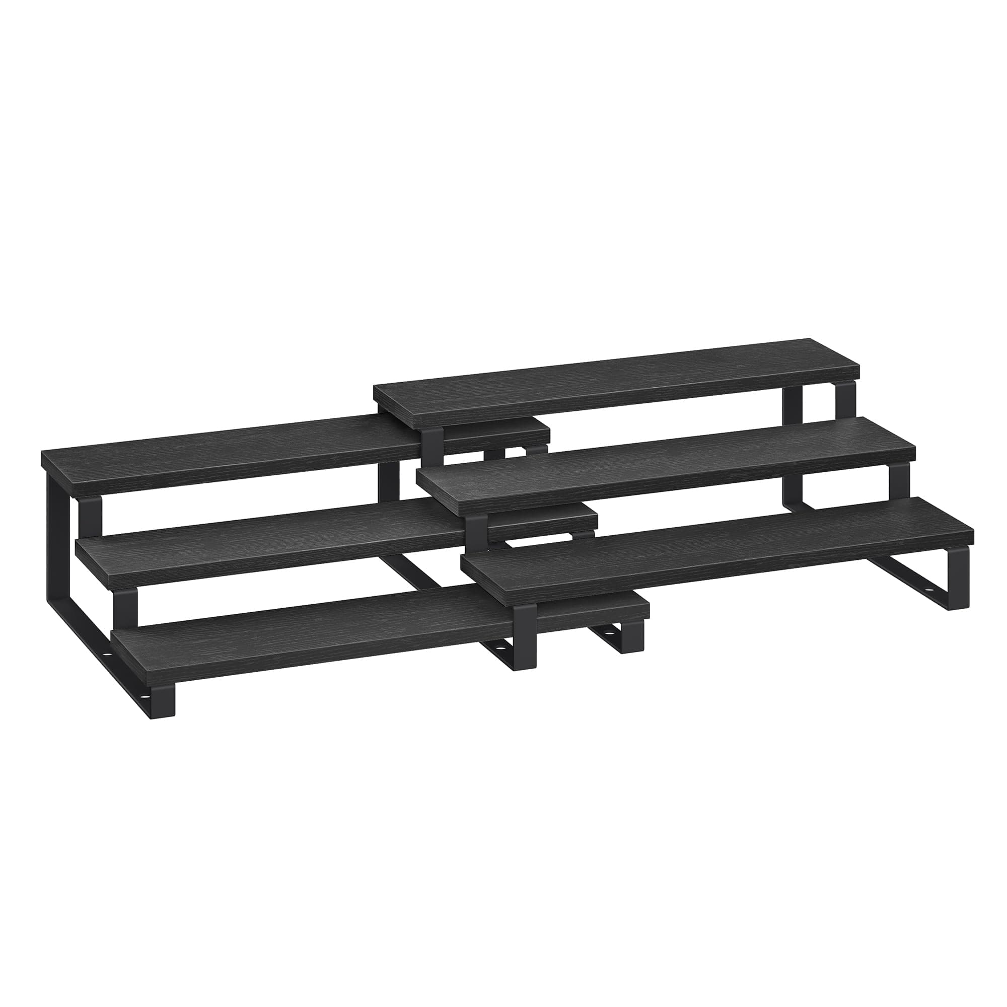 SONGMICS Gewürzregale, Küchenregale stehend, Küchen-Organizer, 2er Set, Holzwerkstoff, je 3 Ablagen, ausziehbar, stapelbar, für Speisekammer, Arbeitsplatte, ebenholzschwarz-tintenschwarz KCS116B01