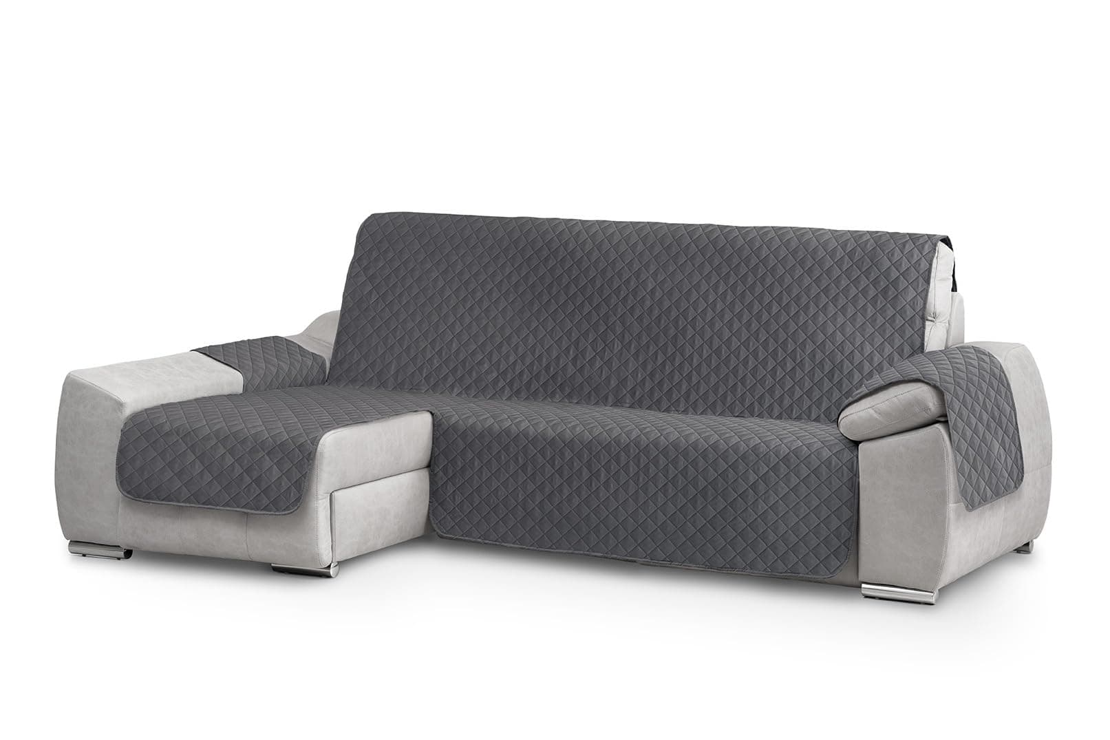 Textilhome Funda Cubre Sofá Chaise Longue Circus – Protector de Sofá Acolchado, Brazo Izquierdo (200 cm), Lavable y Resistente contra Manchas y Desgaste – Color Gris (Visto de Frente)