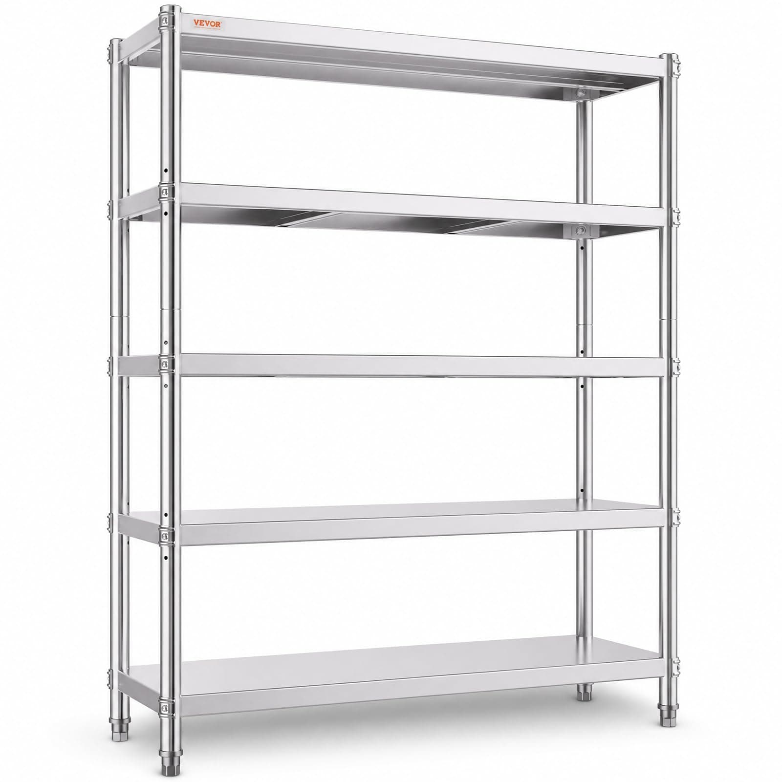 VEVOR Scaffale in Acciaio Inox 5 Ripiani Regolabili 120 x 45,5 x 183 cm, Scaffalatura Portata 150 kg per Ripiano, Resistente per Cucina, Garage, Magazzino e Officina