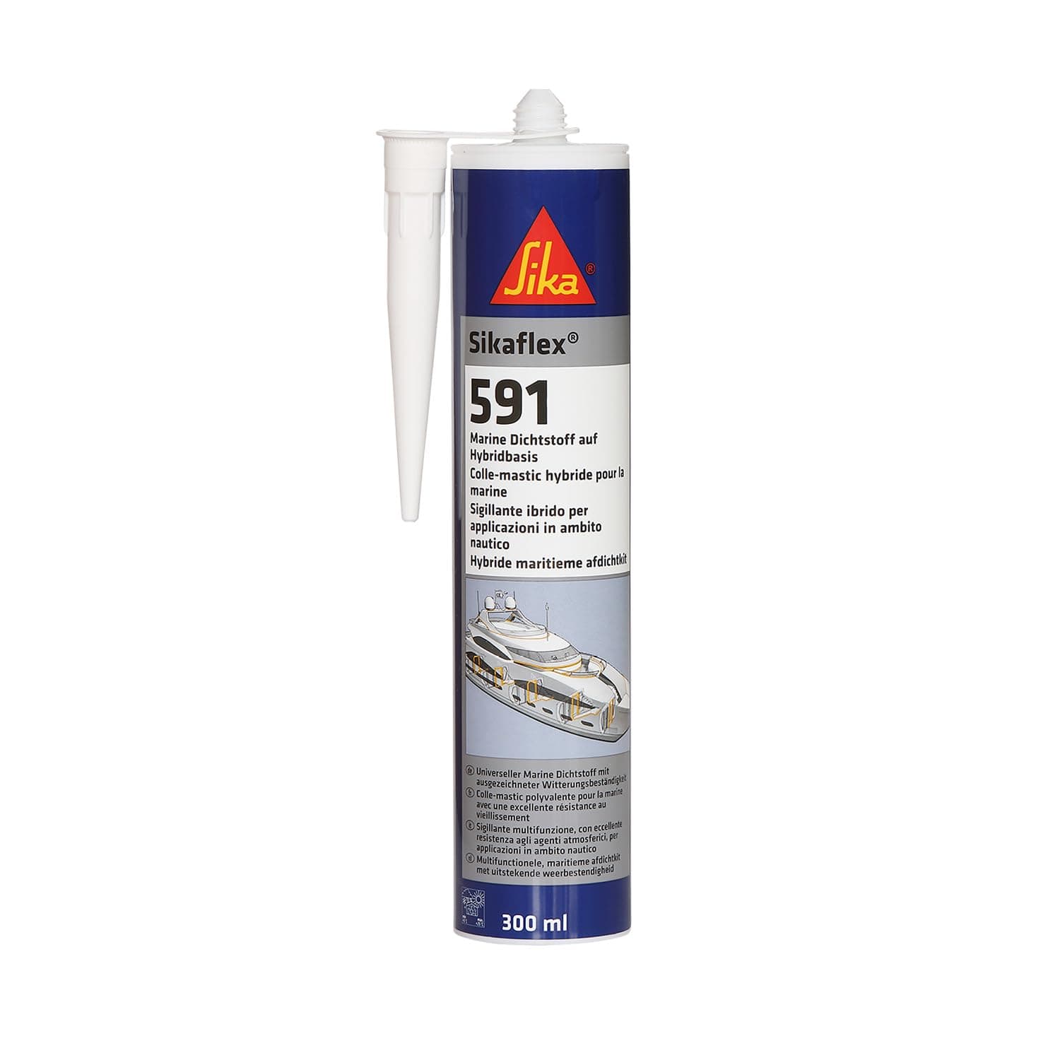 Sika - Sikaflex 591, witterungsbeständiger Dichtstoff für Marineanwendungen an Booten und Schiffen, Fugenabdichtungen innen und außen, 300 ml, weiß