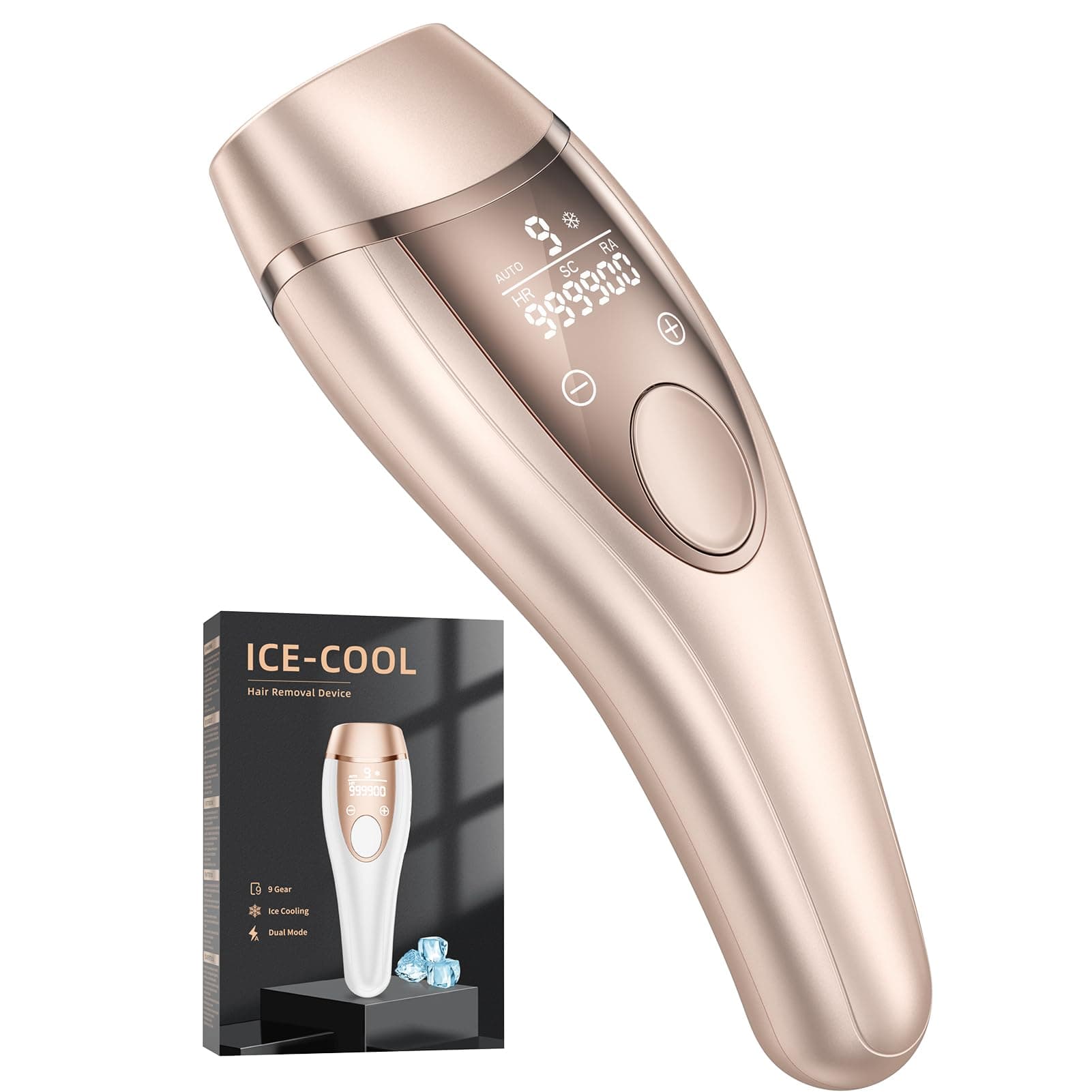 21J IPL Depiladora Laser Indolora con Función De Refrigeración, Depiladora Luz Pulsada 9 Niveles de Energía, Maquina Laser Depilacion Casa para Rostro, Bikini y Cuerpo, Dorado Champán