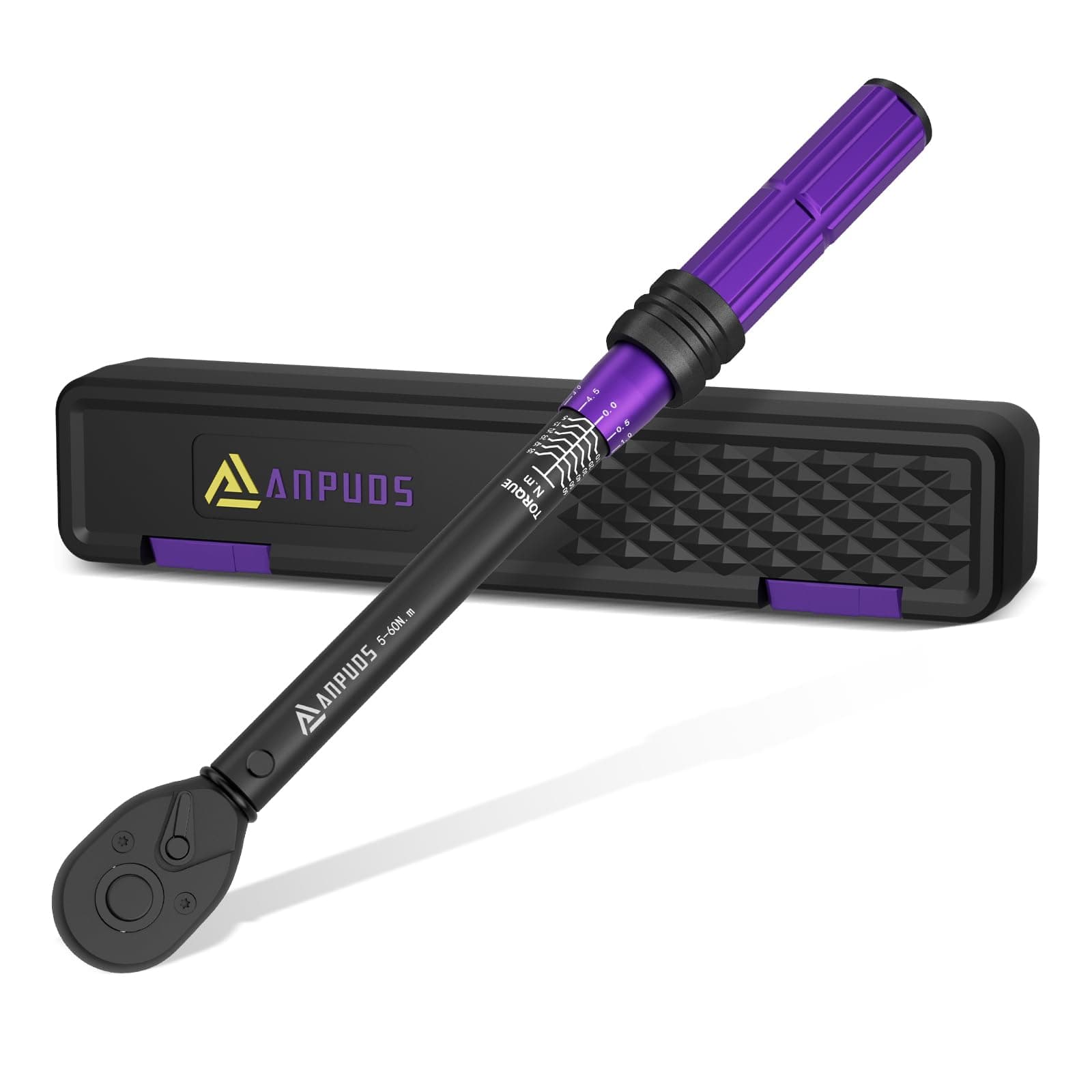 ANPUDS 3/8” Chiave dinamometrica 5-60 Nm, Precisione ± 3% | Chiave Dinamometrica Moto e Auto con Testa a Cricchetto Reversibile a 72 Denti per Bici, Moto e Auto Sostituzione Candela