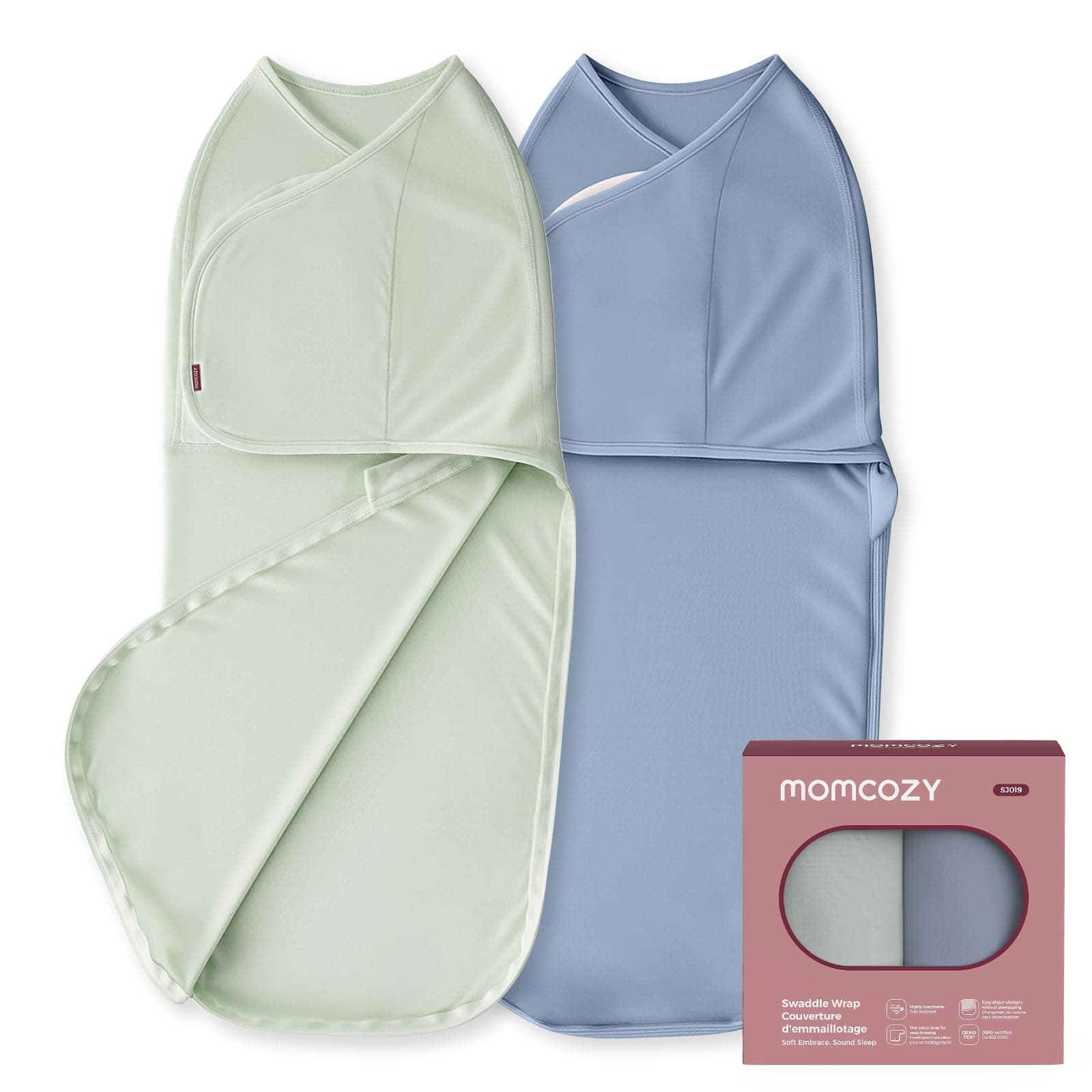 momcozy Swaddle Neonato, Chiusura Silenziosa, Adatto per Neonati 0-3 Mesi, Sacco Facile per Genitori, Riduce il Riflesso di Inizio, Essenziale per Registri Neonati,2 Pezzi, Blu&Verde