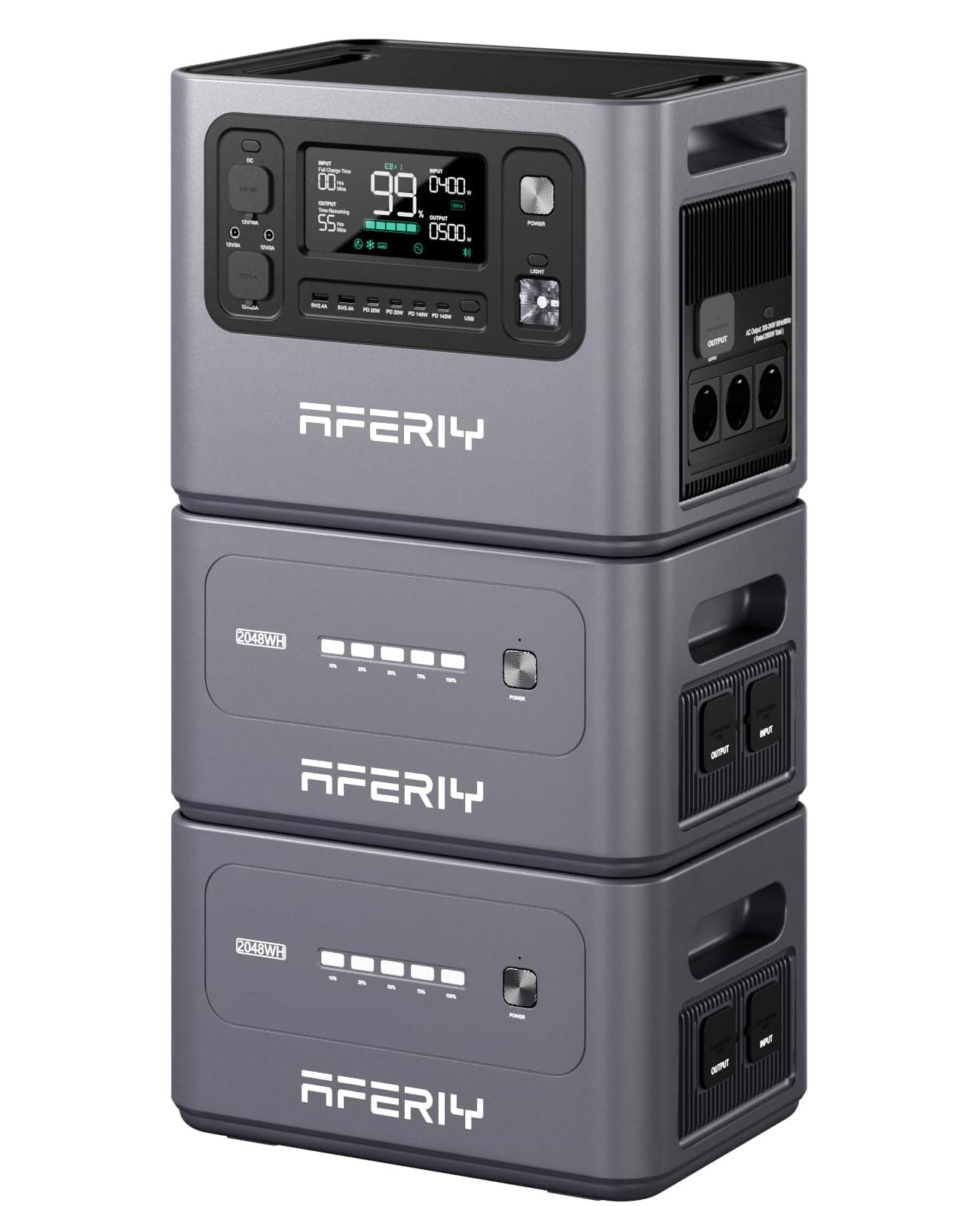 AFERIY Estacion Energia Portatil 2800 W, con 2 baterías adicionales, Portable Power Station 6144 Wh, Capacidad Ampliable, Generador Solar para Camping, Hogar, Viajes, Para Autocaravanas, Emergencia